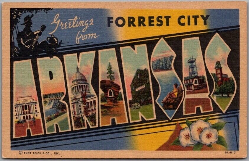 Vintage FORREST CITY, ARKANSAS Large Letter Postcard Curteich Linen c1939 Unused
