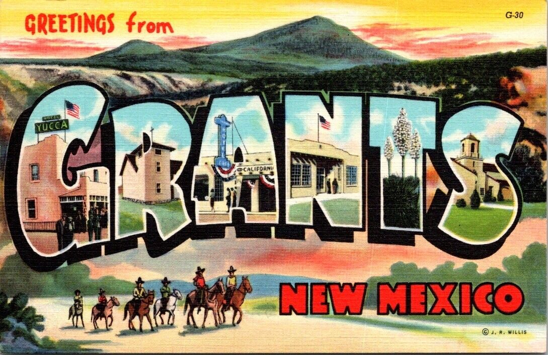 Grants New Mexico NM Large Letter Greetings Postcard Linen Unposted Unused
