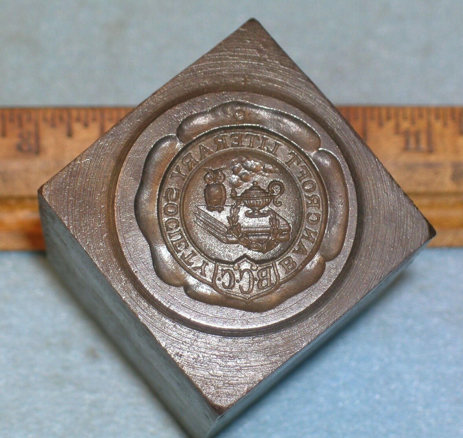 Antique BANCROFT LITERARY SOCIETY SEAL Baltimore City College BCC STAMPING DIE