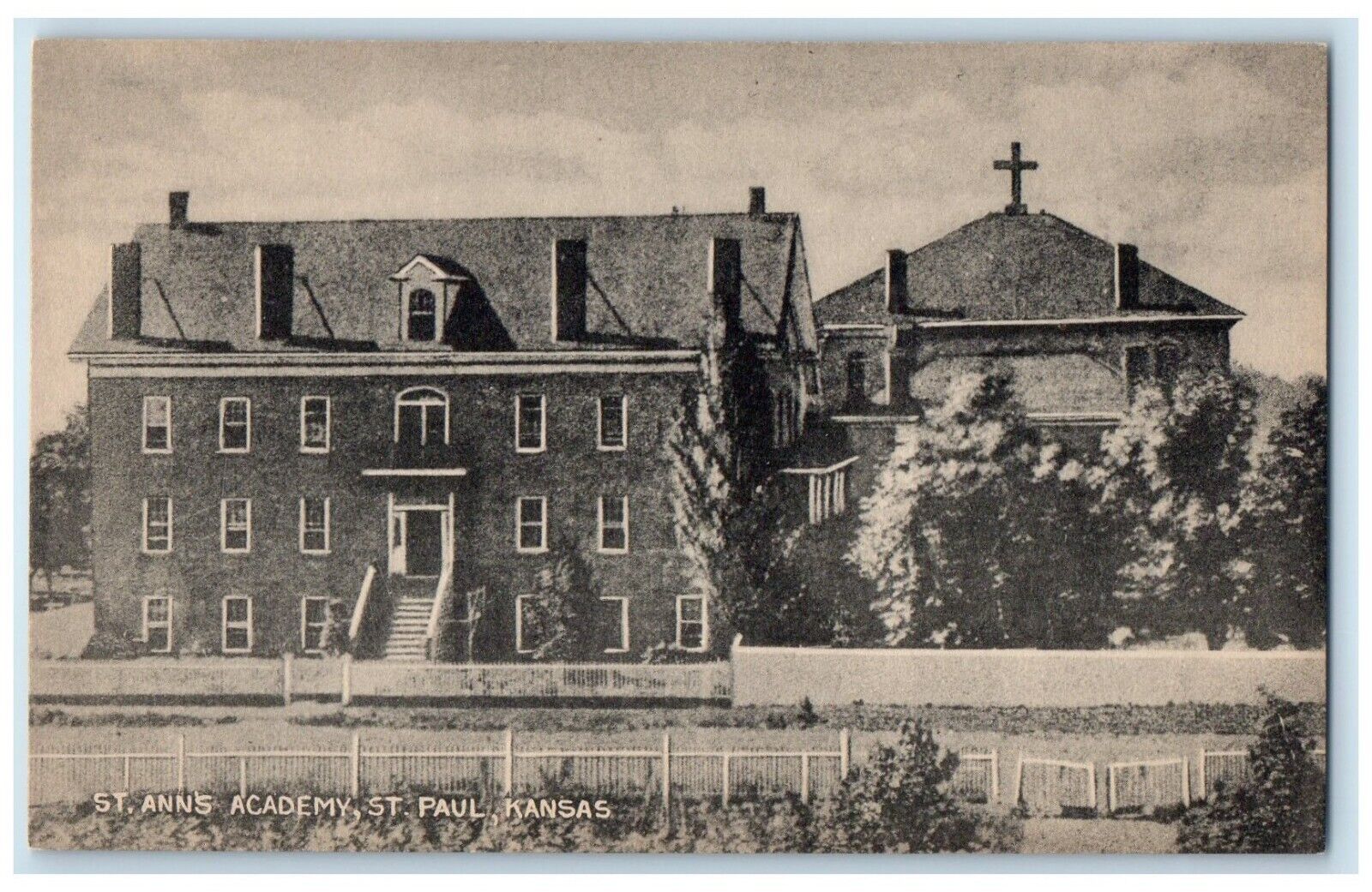 c1940 St. Ann\'s Academy Exterior Building St. Paul Kansas KS Vintage Postcard
