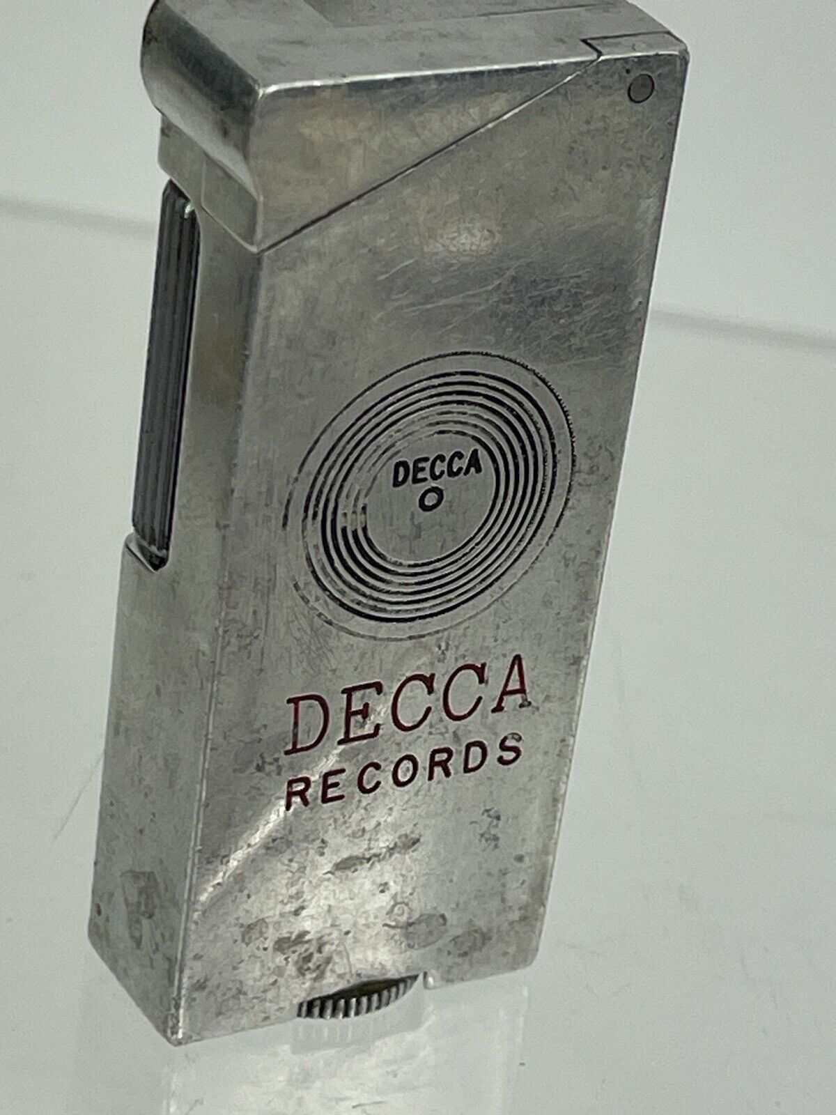 Vintage Aluminum Block Lighter Lift Arm Advertising DECCA Records Label RARE