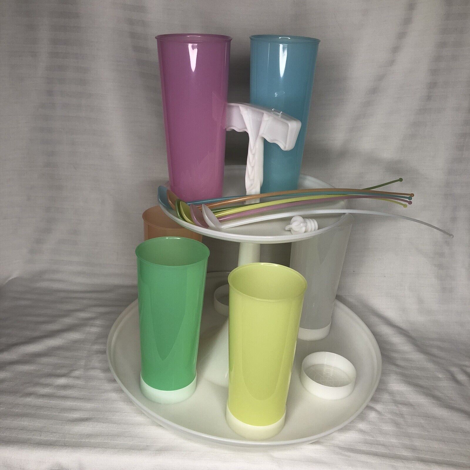 Vintage 1960’s Tupperware Carousel Caddy W/ Tumblers  & More Pastel Colors
