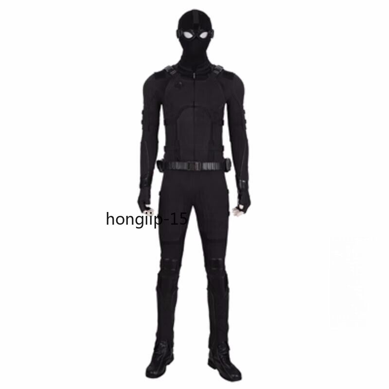 Spiderman Far From Home Peter Parker Stealth Cosplay Black Jumpsuit Mask Gift CS