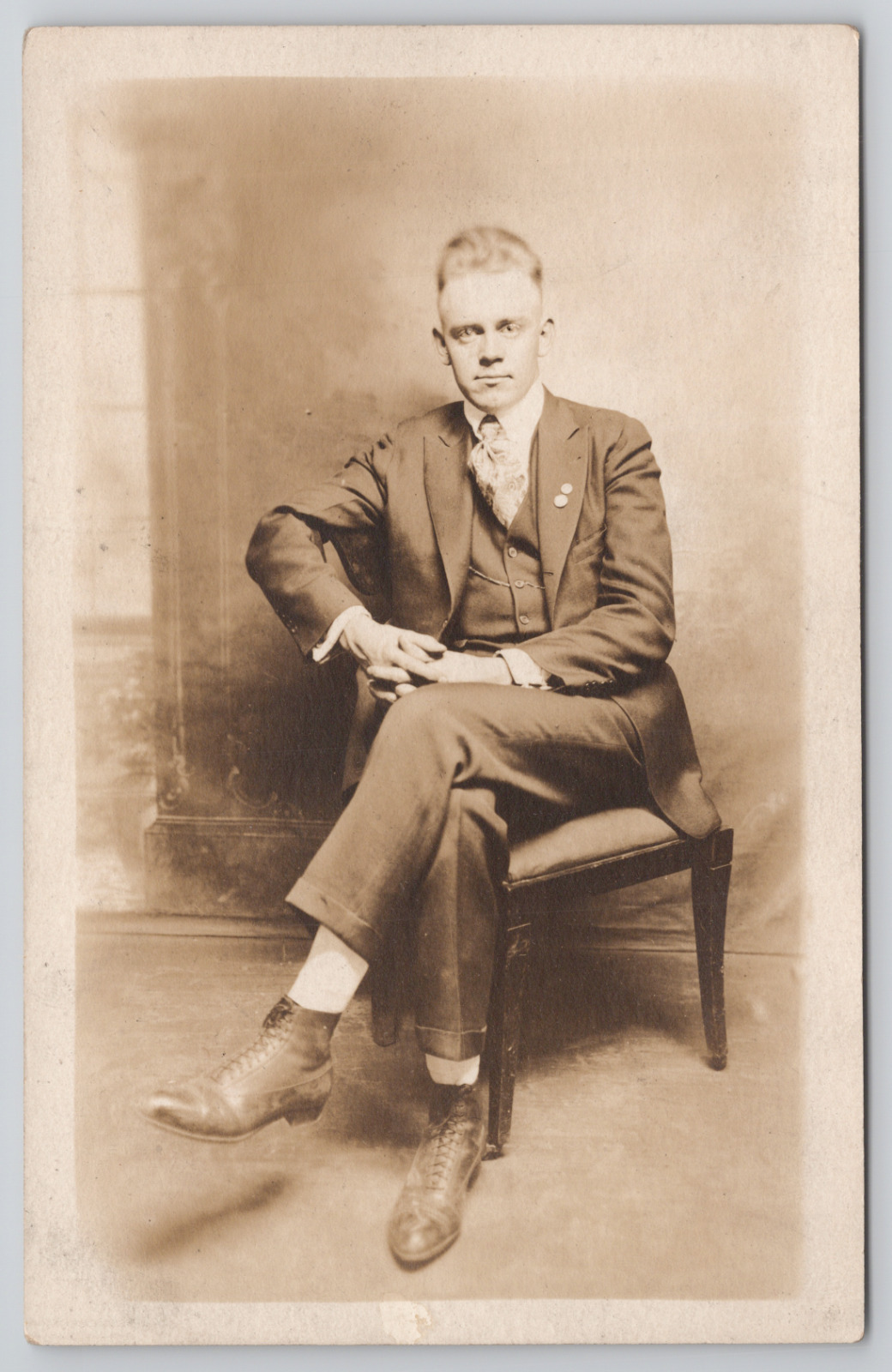 RPPC Distinguished Gentleman Sitting In Studio Chair c1910 Real Photo Postcard