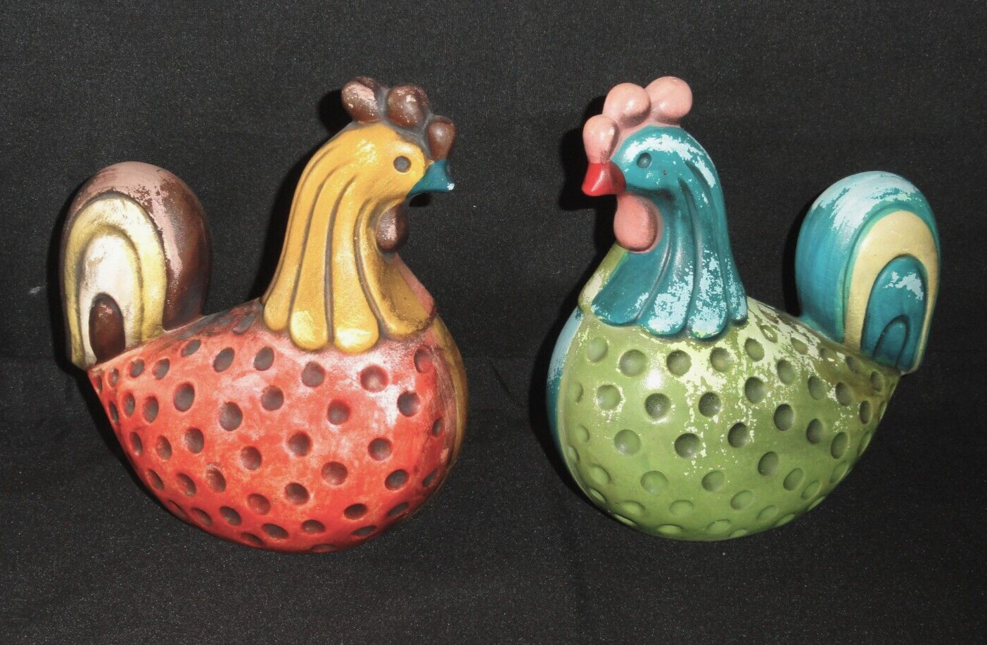 2 Vintage Ardco Roosters ~ Matte Finish ~ 1960\'s Ceramic Figurines Rustic  Japan