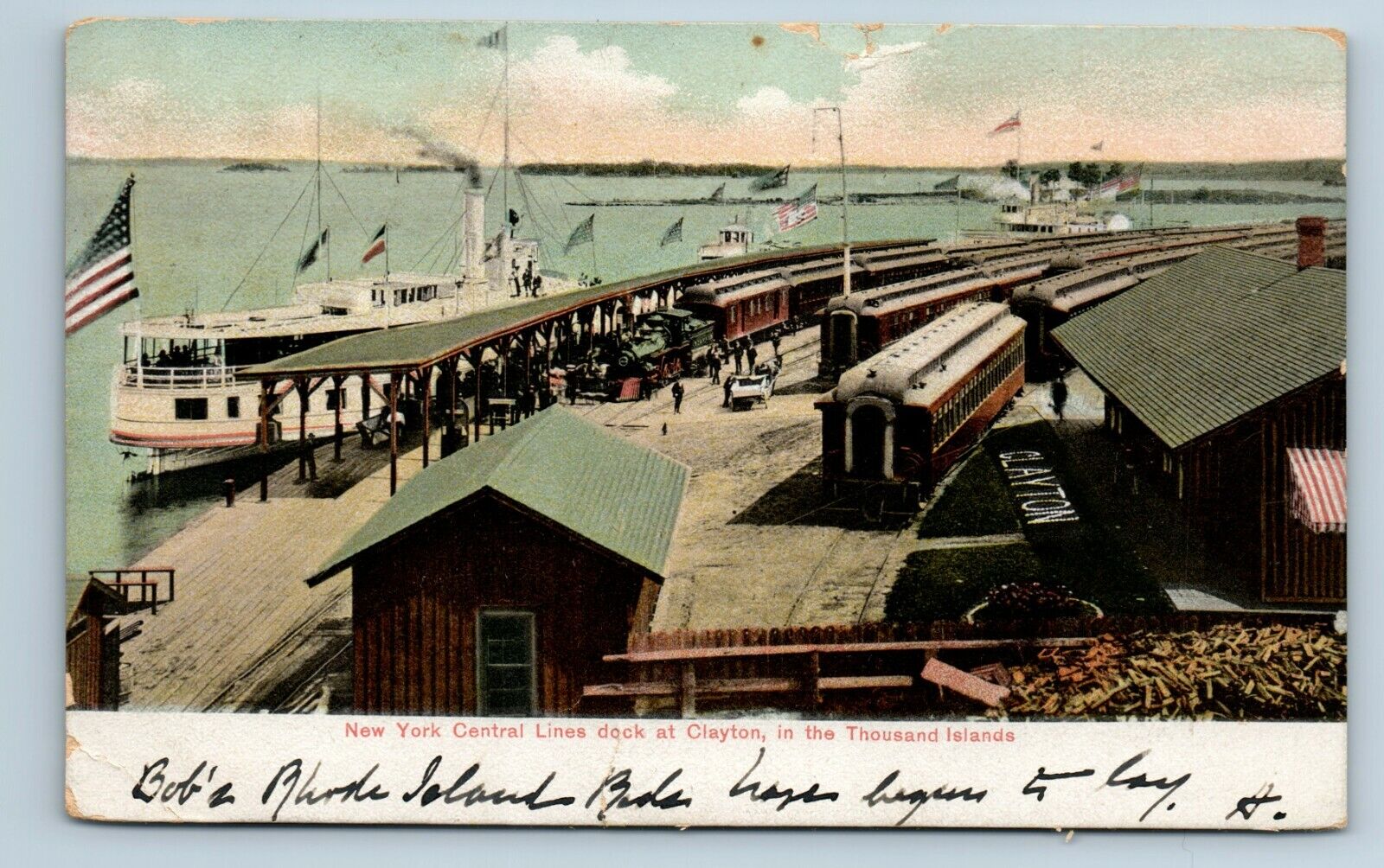 Postcard New York Central Lines Dock at Clayton, 1000 Islands 1908 I83