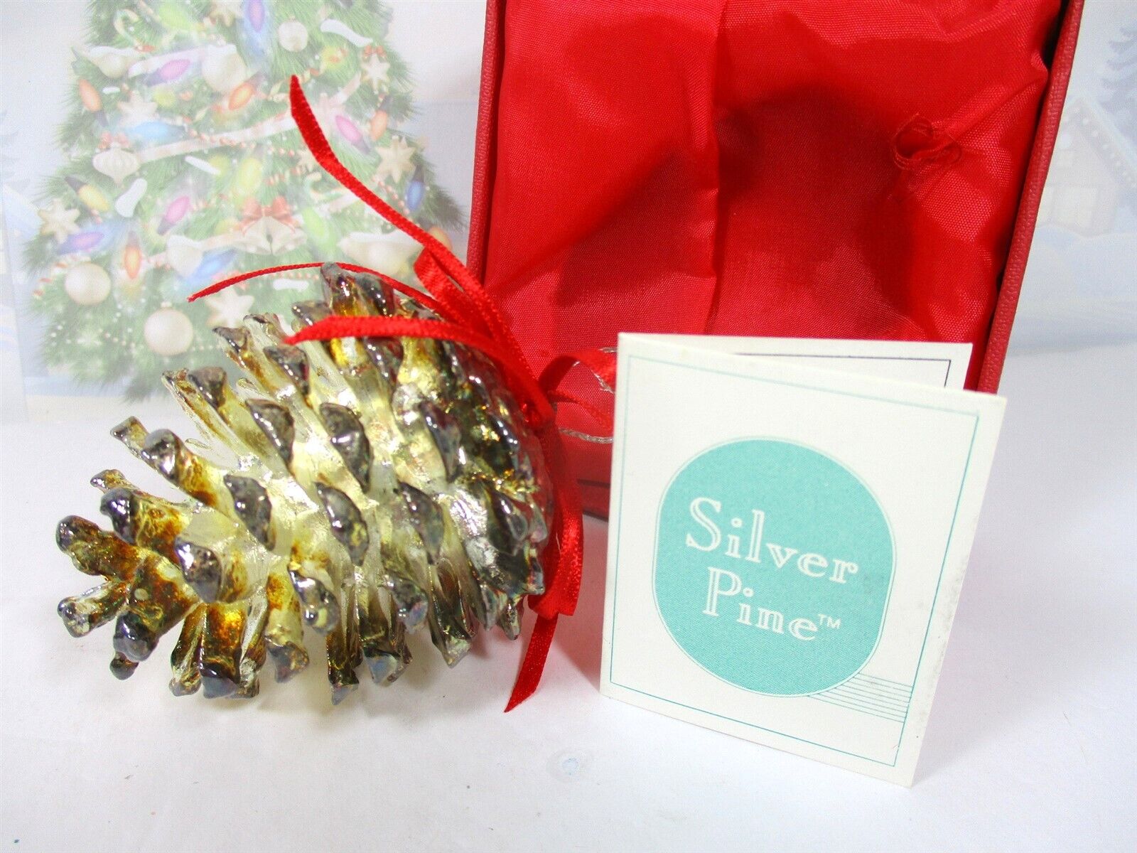 Genuine Pure Silver Dipped Real Pine Cone Ornament Prosperity Tree Farm In Box