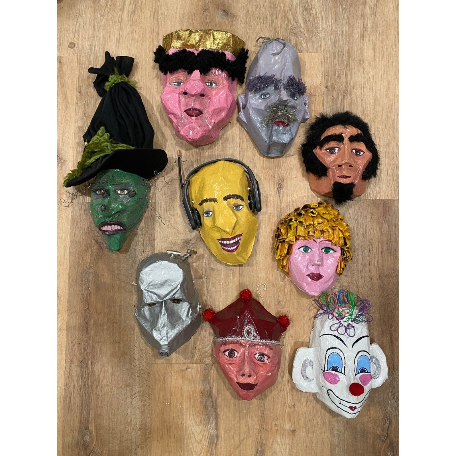 Handmade Folk Art Paper Mache Masks Lot Cosplay Retro Decor