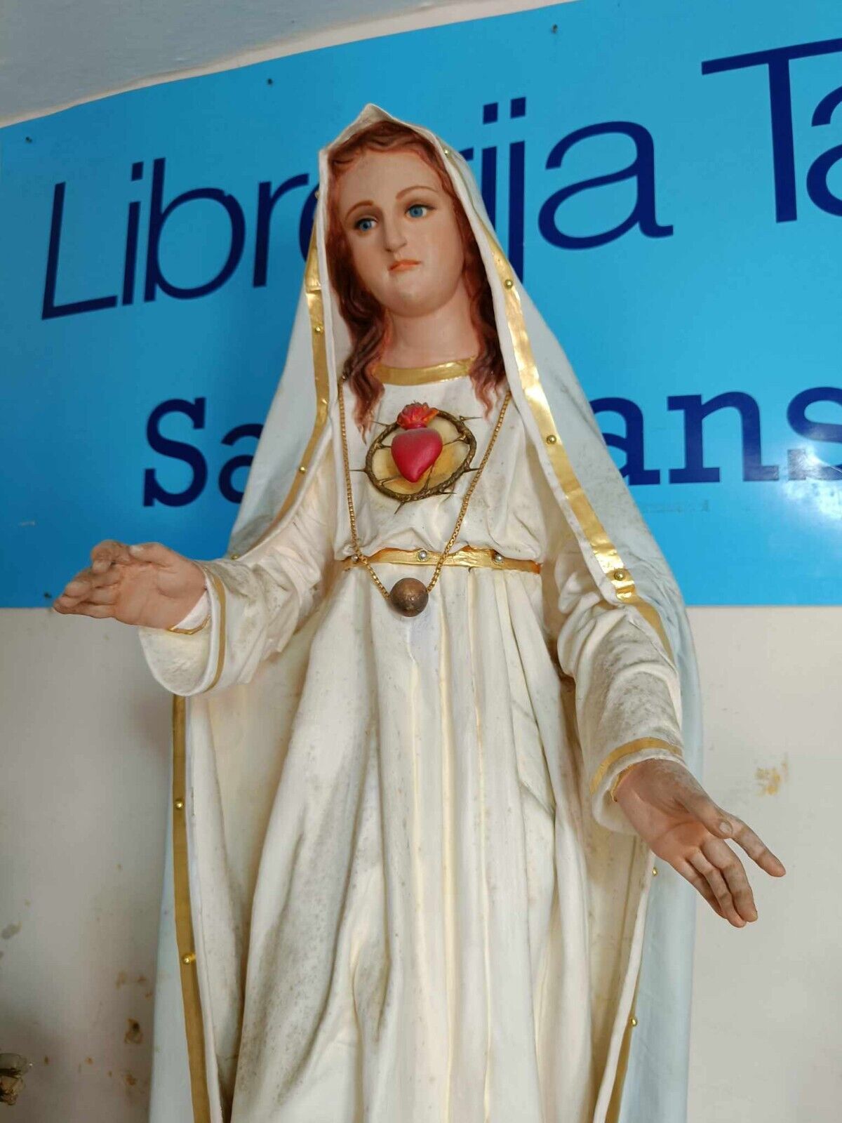 Large antique old statue Fatima virgin handmade madonna maria