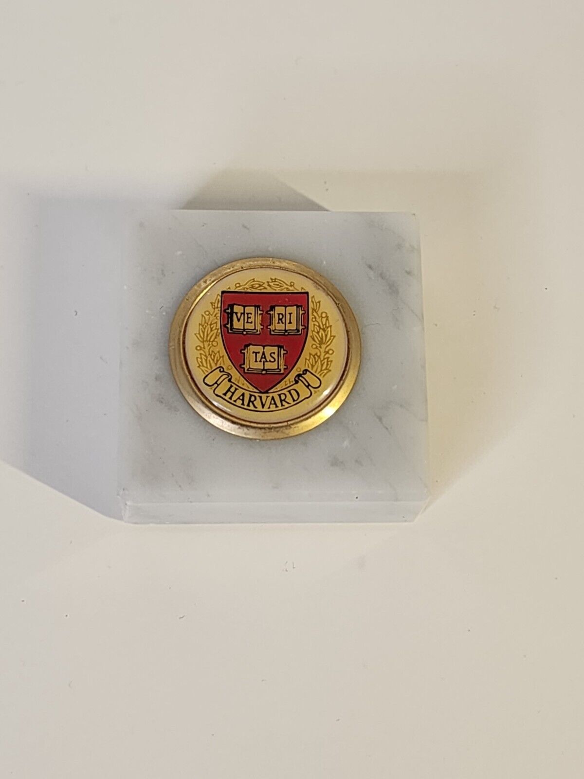 Vintage Harvard 2 Inch Square Italian Marble Paperweight Licensed Product