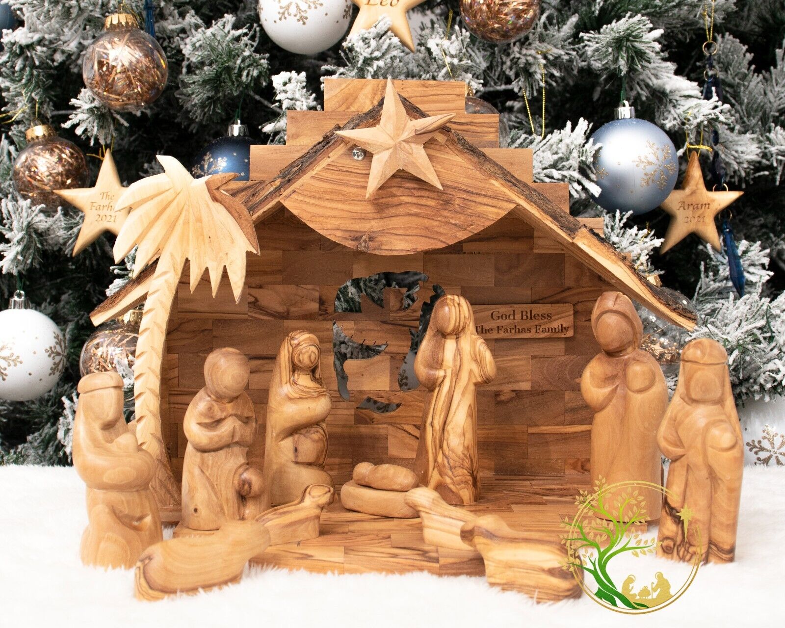 Large Wooden Nativity Set -Hand carved OliveWood Music Box Nativity Scene from H
