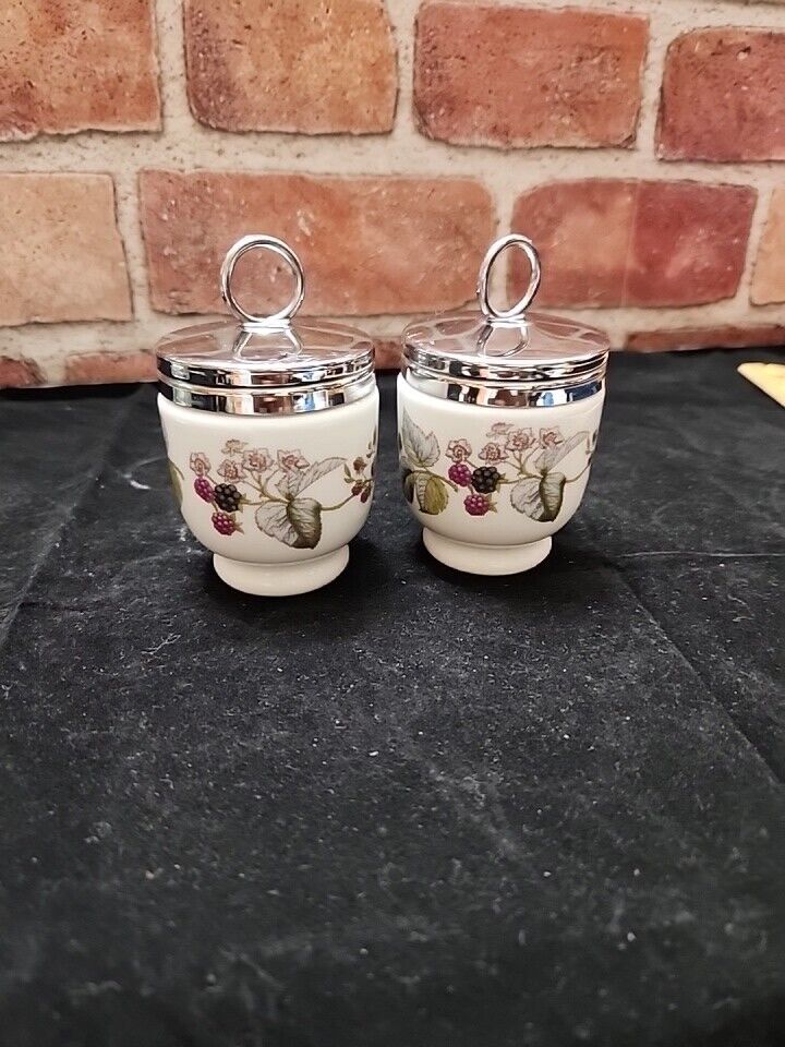 Pair of Royal Worcester England Deviled Egg Coddlers with Black Berries