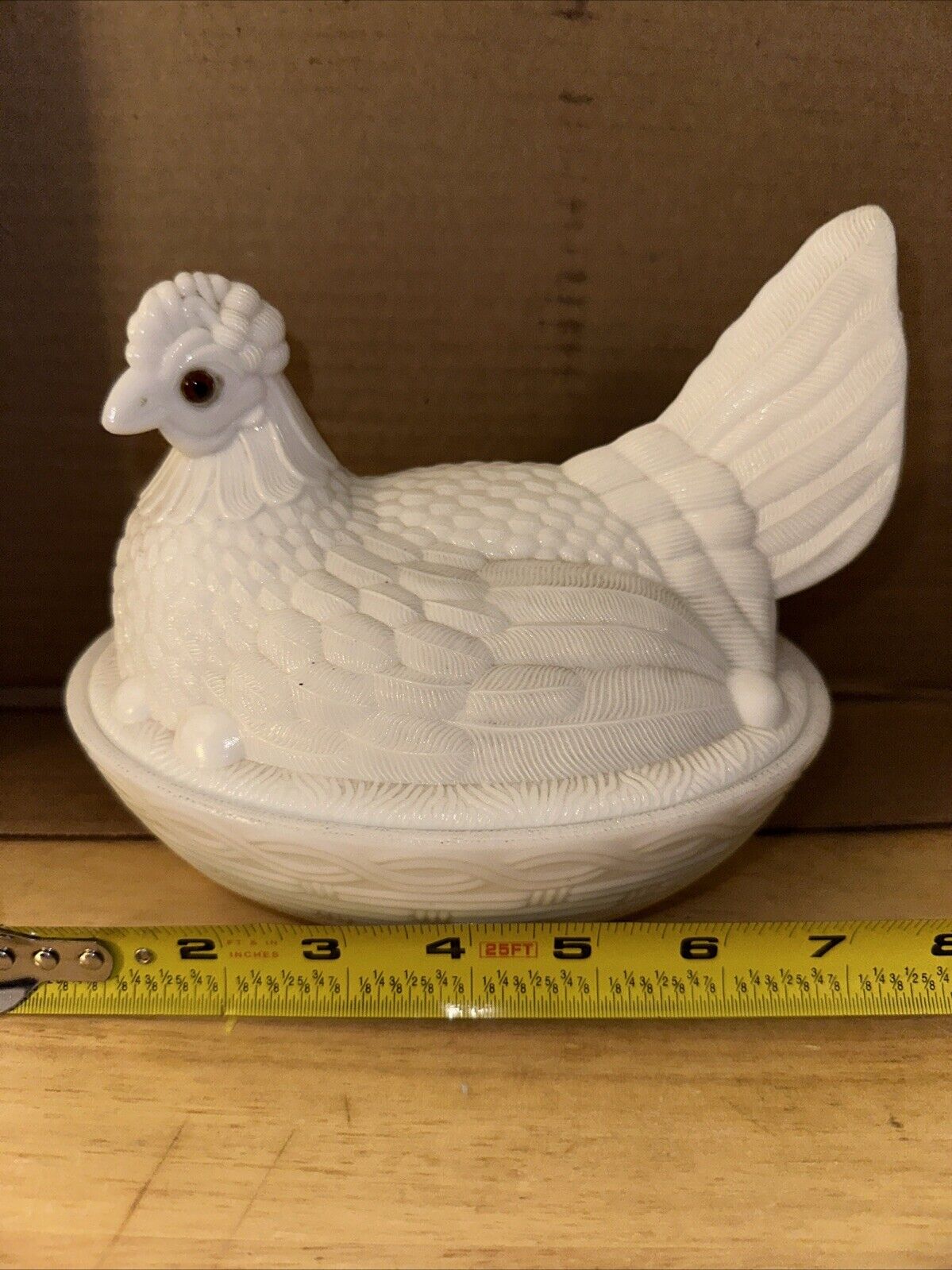 Vintage White Milk Glass Chicken Hen On Nest Covered Bowl Candy Dish 7”