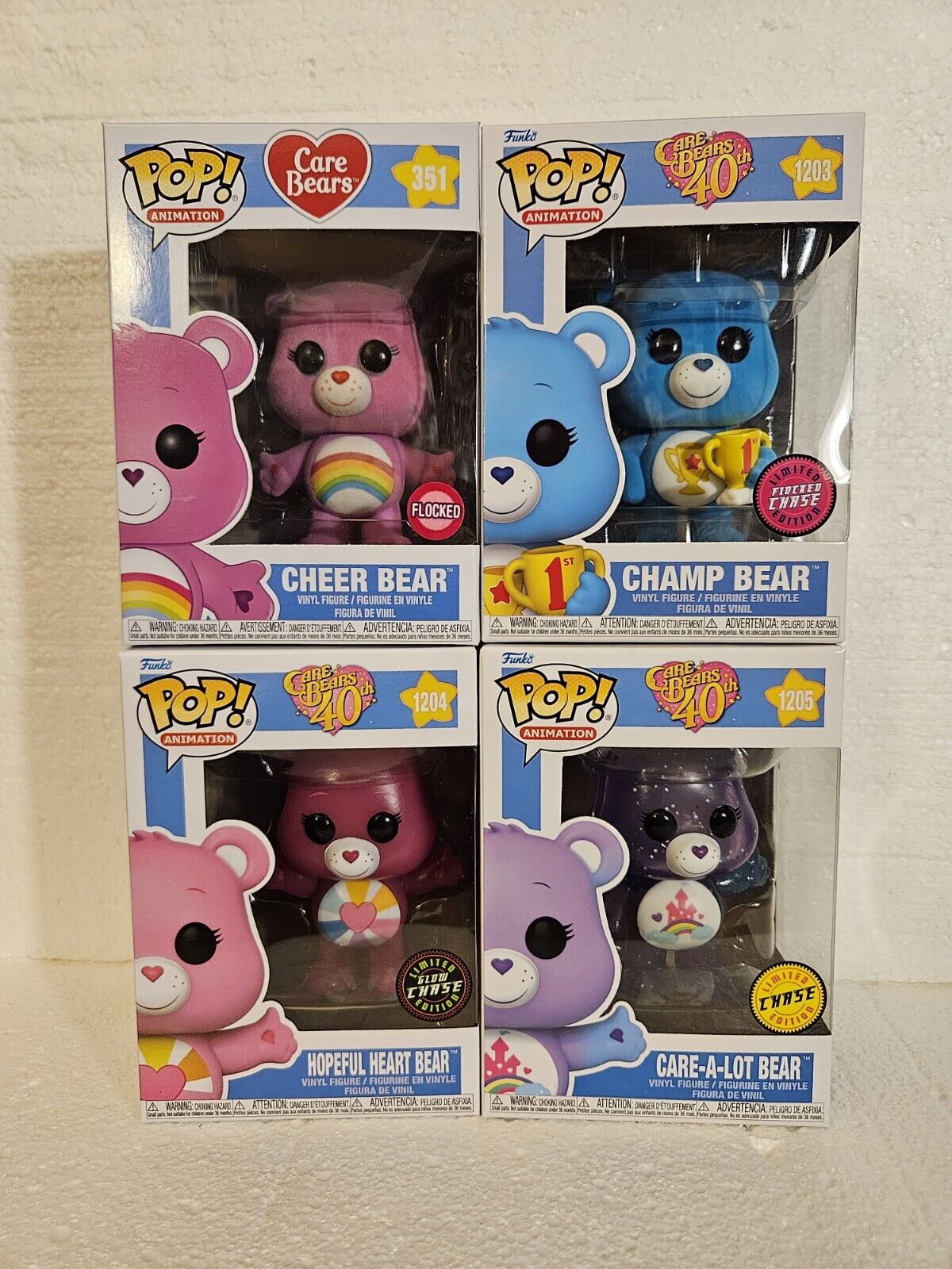 Funko Pop Animation 40th Care Bears Chase Bundle, Flocked And Glow In The Dark