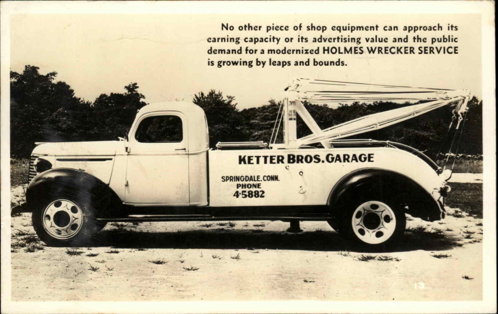 Springdale Stamford CT Ketter Bros Garage Tow Truck Wrecker Chevy? RPPC +Image