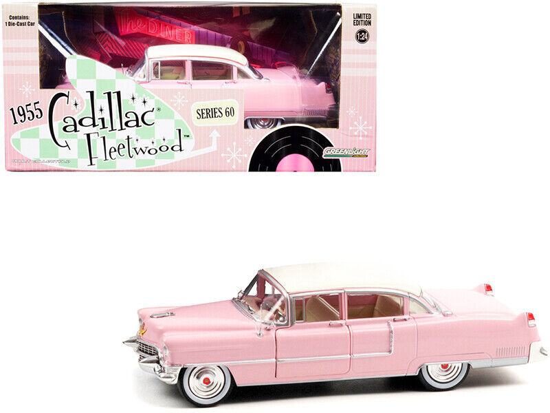 1955 Cadillac Fleetwood Series 60 Pink with White Top 1/24 Diecast Model Car by