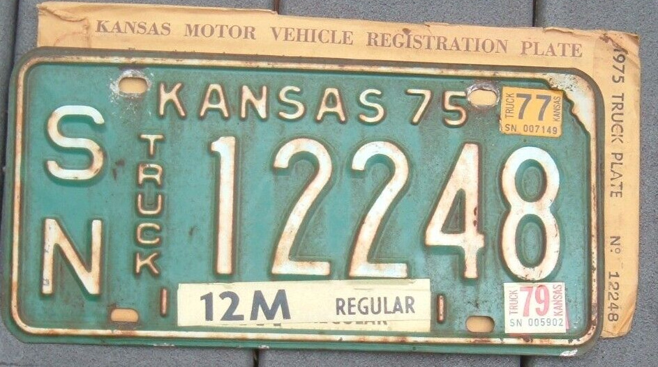 KANSAS Vintage 1975 Truck license plate Shawnee Cty  SN 12248 Matching envelope
