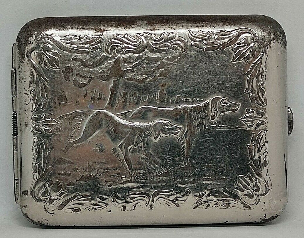 Soviet Cigarette Case Hunting Two Dogs Smoking Collectible Accessories USSR Old