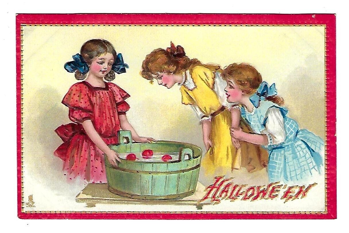 Early 1900\'s Tucks #174 Halloween Postcard Bobbing for Apples Embossed