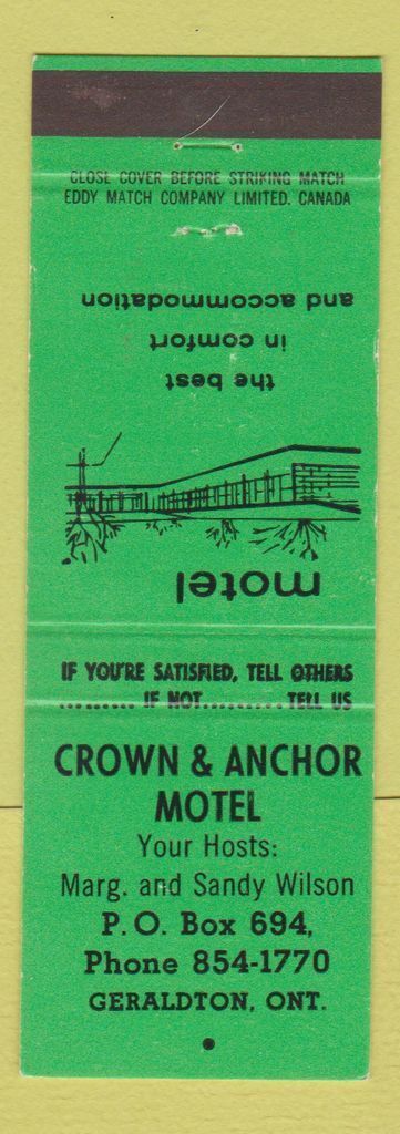 Matchbook Cover - Crown & Anchor Motel Geraldton ON