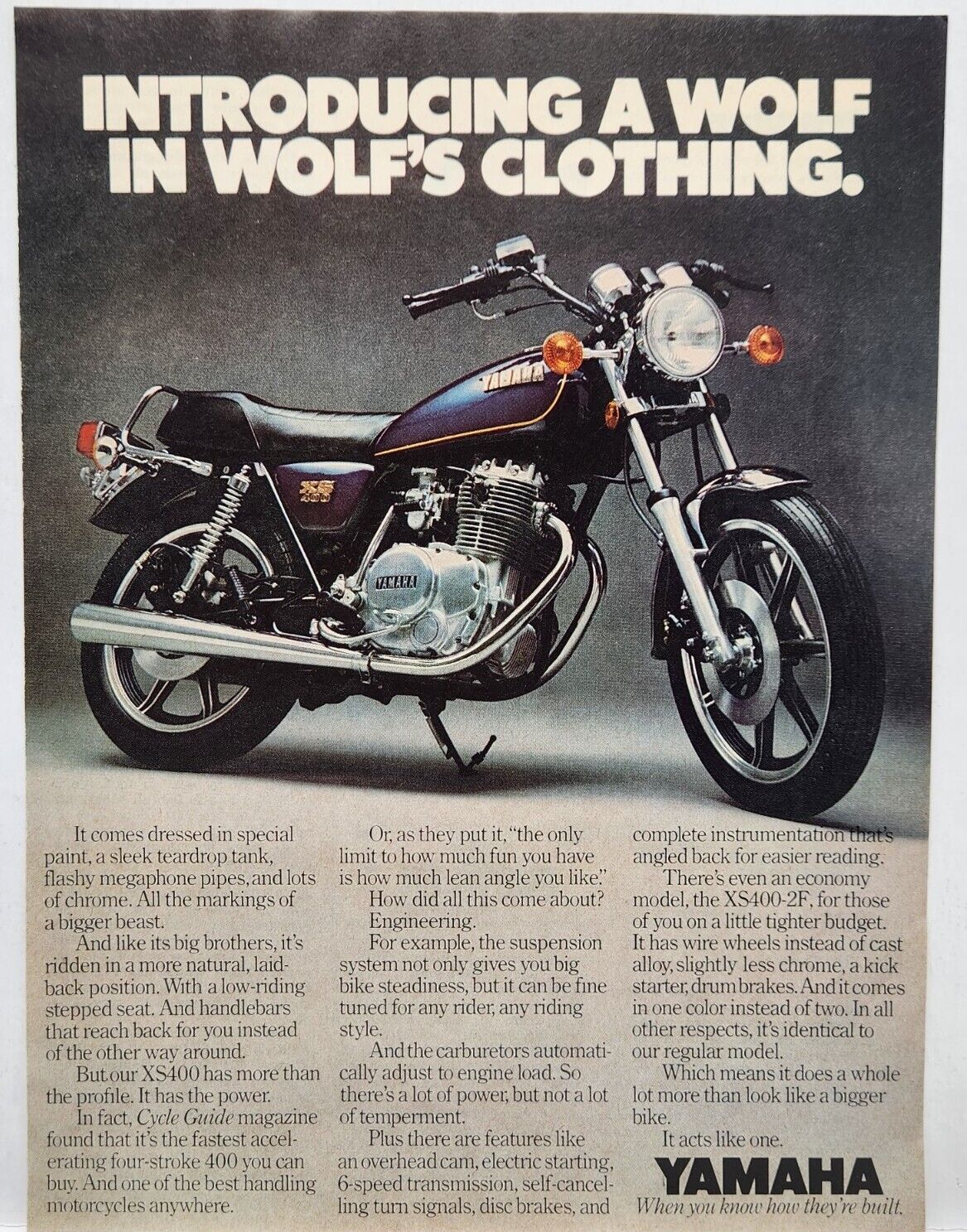 1979 Yamaha XS400 Motorcycle Vintage Print Ad Poster Man Cave Art Deco 70\'s