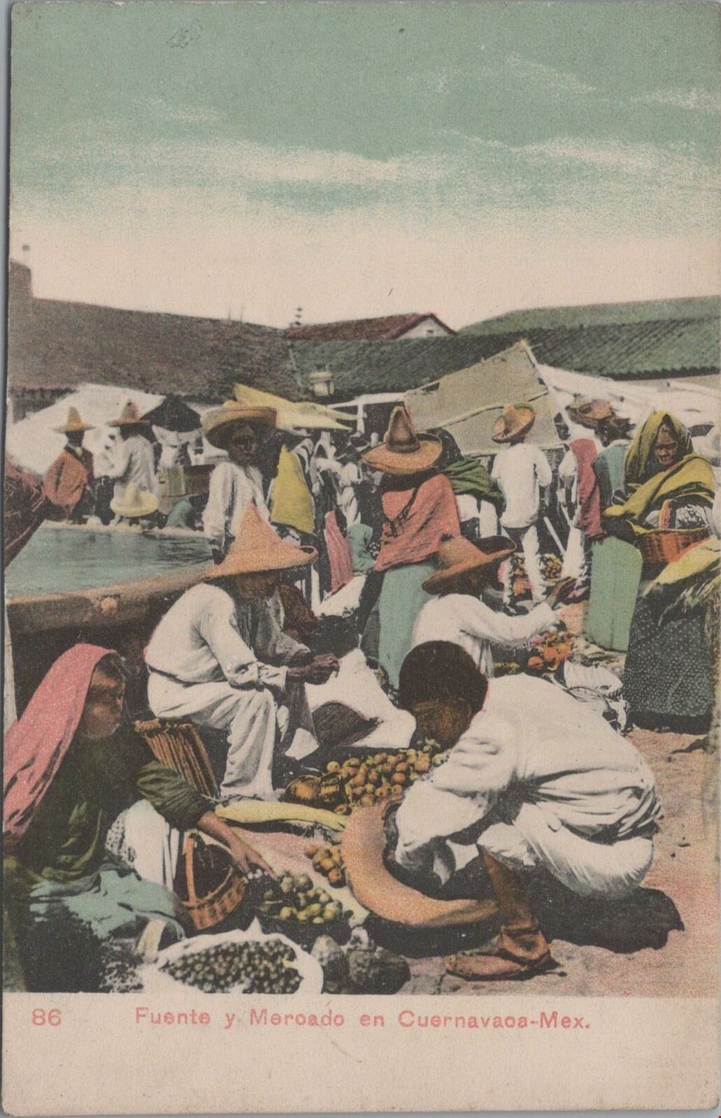 Postcard Fuente y Mercado en Cuernavaca Mexico 1930