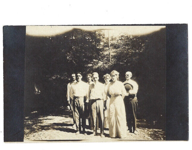 c.1900s Seven Family Members Walking Outside RPPC Real Photo Postcard UNPOSTED