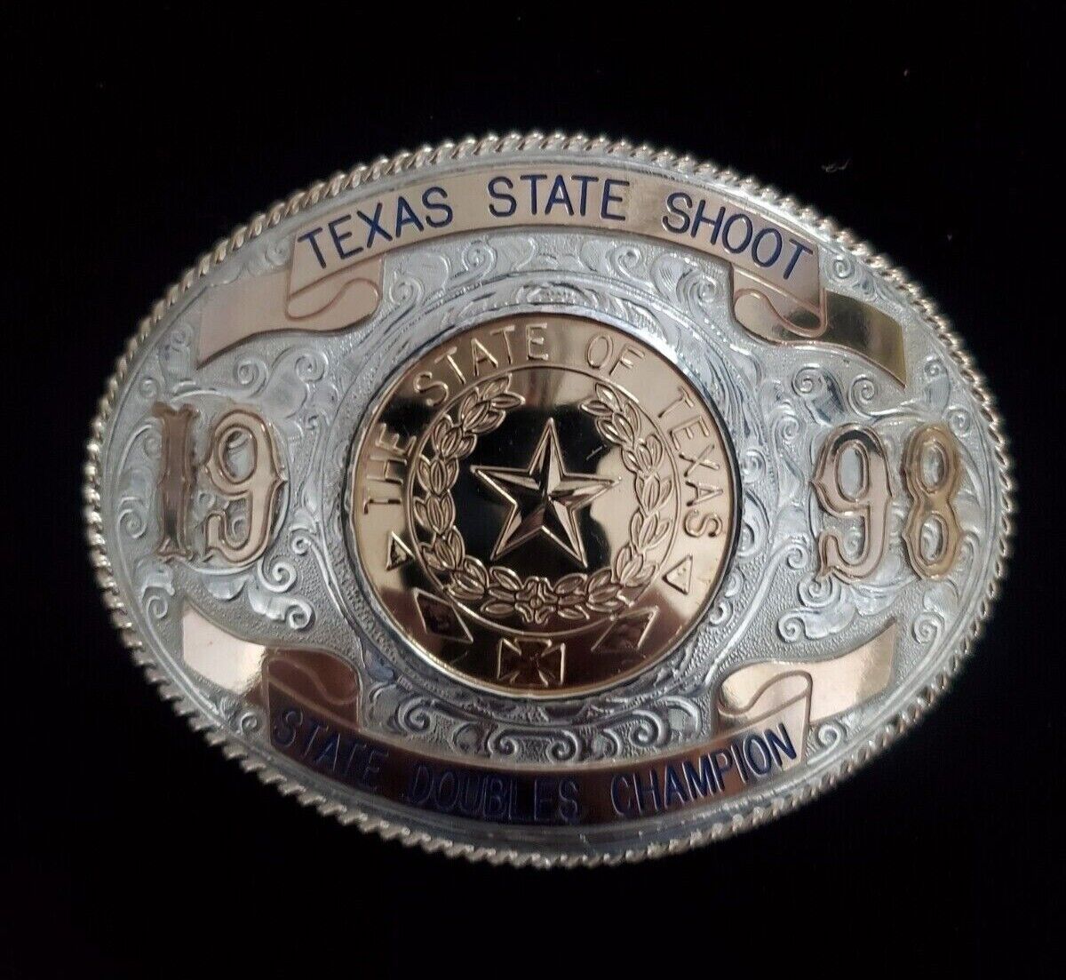 Sterling Silver Trophy Buckle Texas State Trapshoot Mint Cond (Never Worn) 1998