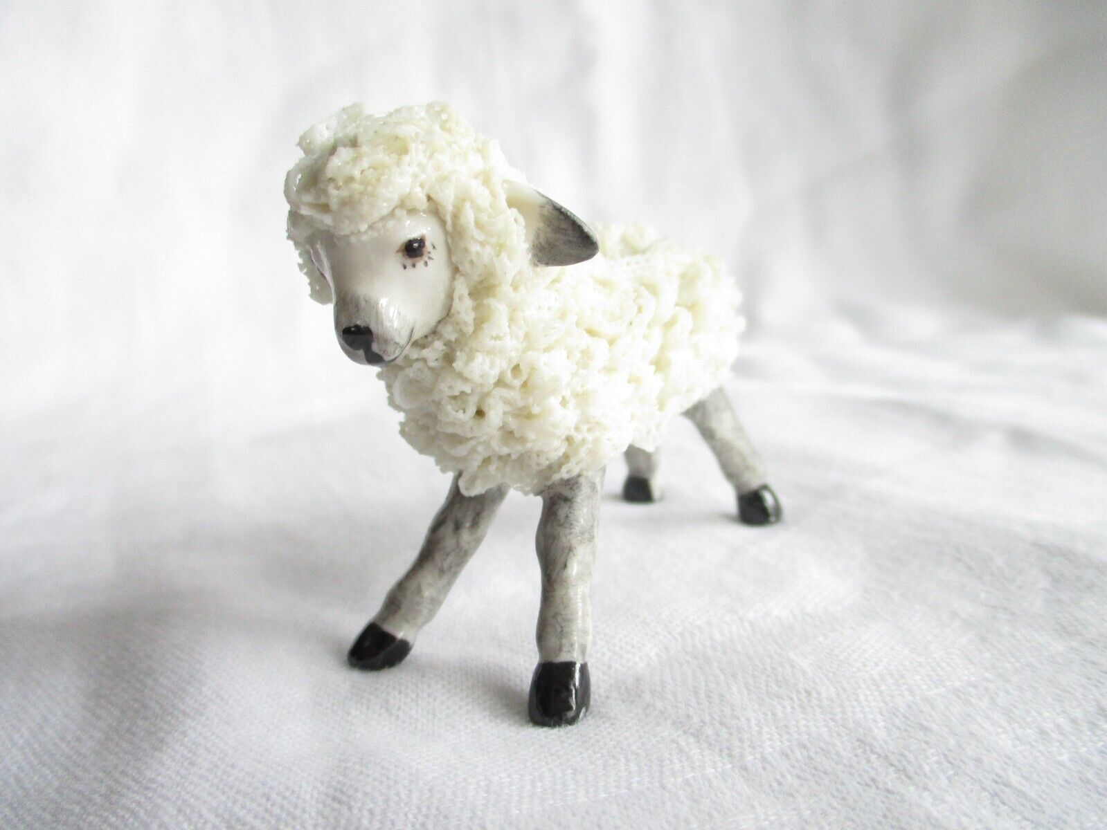 Antique Rare Irish Dresden Porcelain Lace Sheep/Lamb Figurine 3\