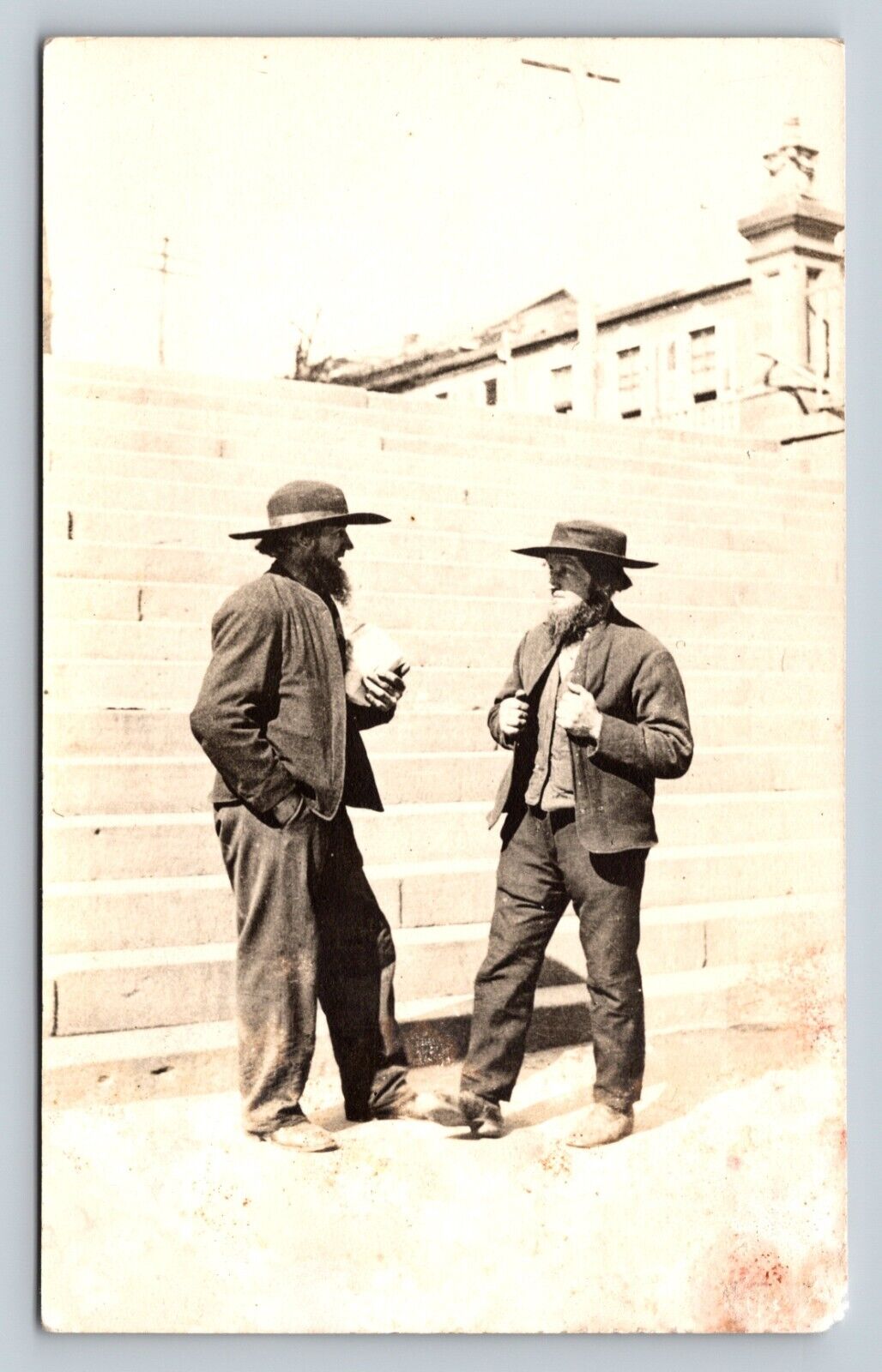 RPPC Men with Beards Wearing Hats Near Steps AZO 1925-1940s VTG Postcard 1471