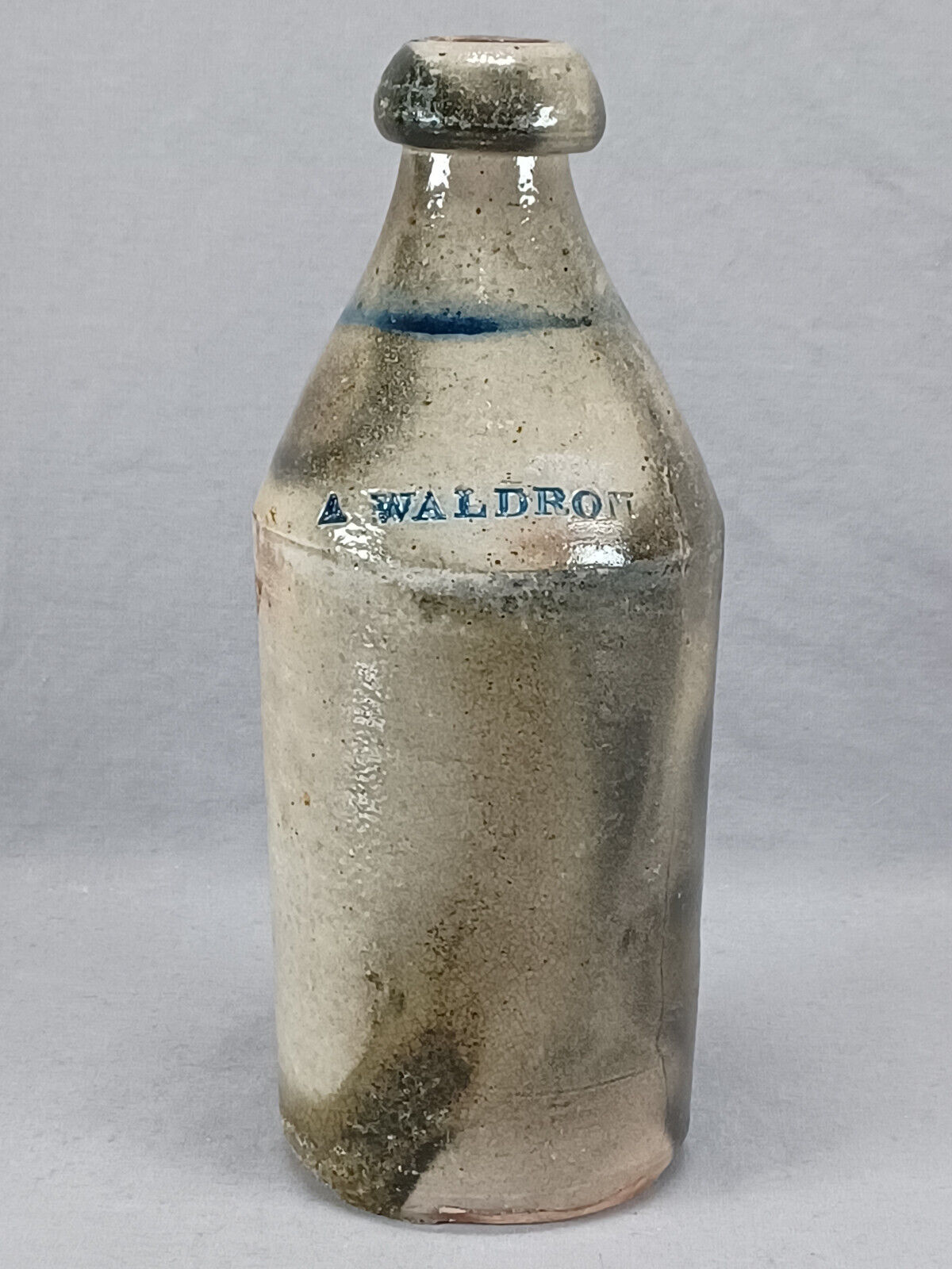 Mid 19th Century A Waldrom Saltglaze Stoneware Bottle New England Area