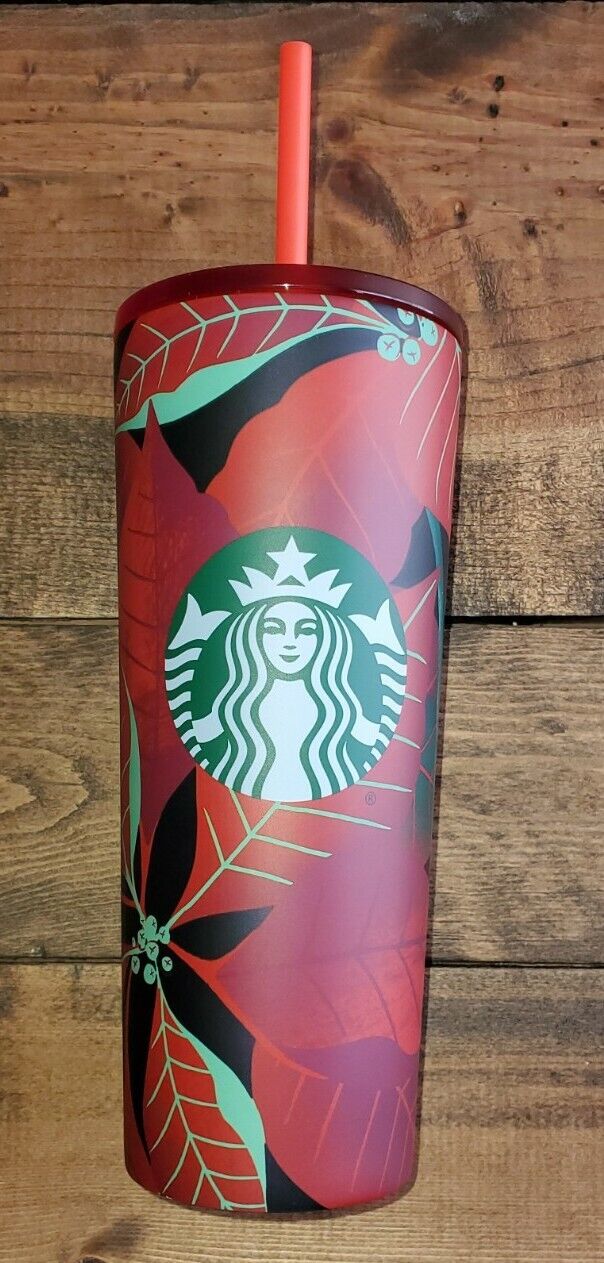 Starbucks Holiday 2020 RED Poinsettia Stainless Steel Cold Cup Christmas 16 oz