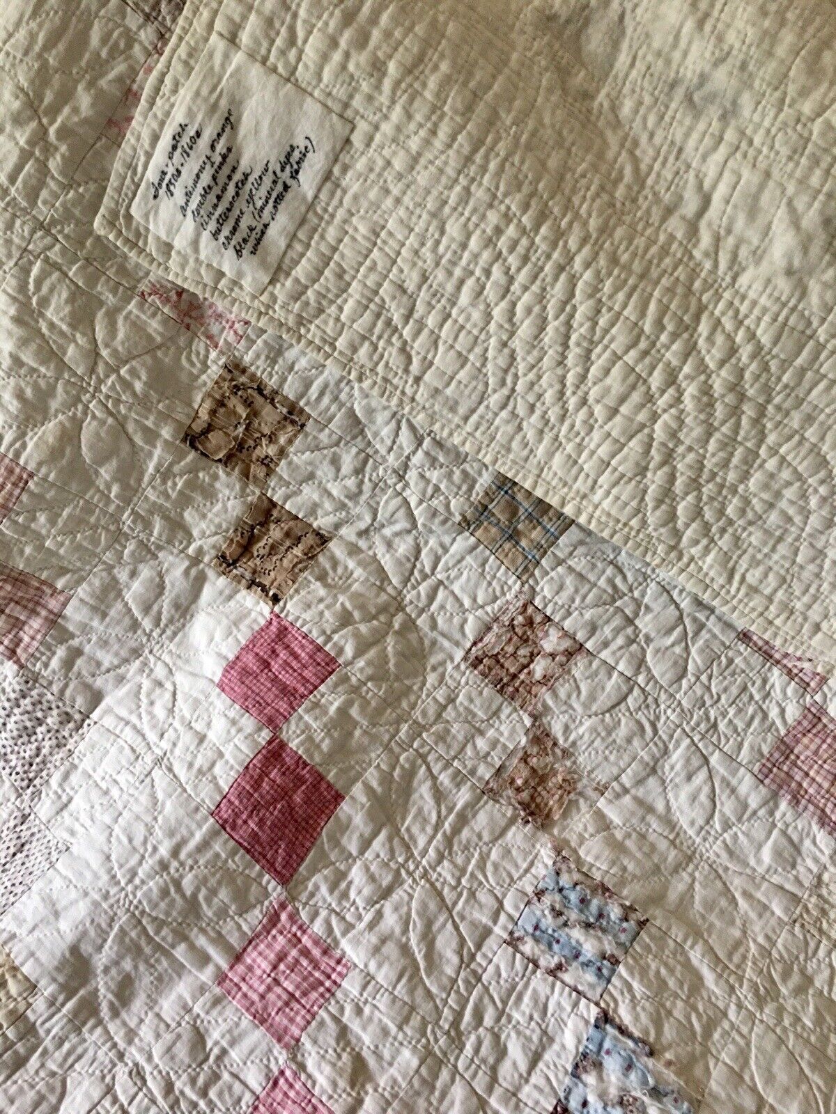 Antique  Mid 19thC  Shabby Pink Brown Early Fabric Quilt~ Historic Primitive