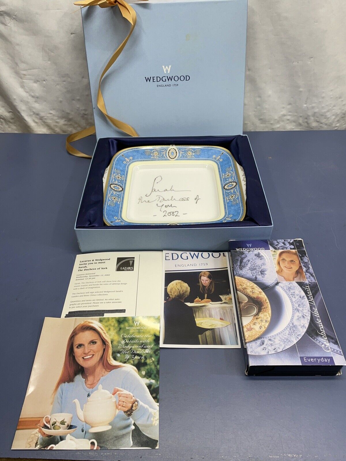 Sara Ferguson Signed Wedgwood Square Plate Duchess Of York VHS Photo Invite Box