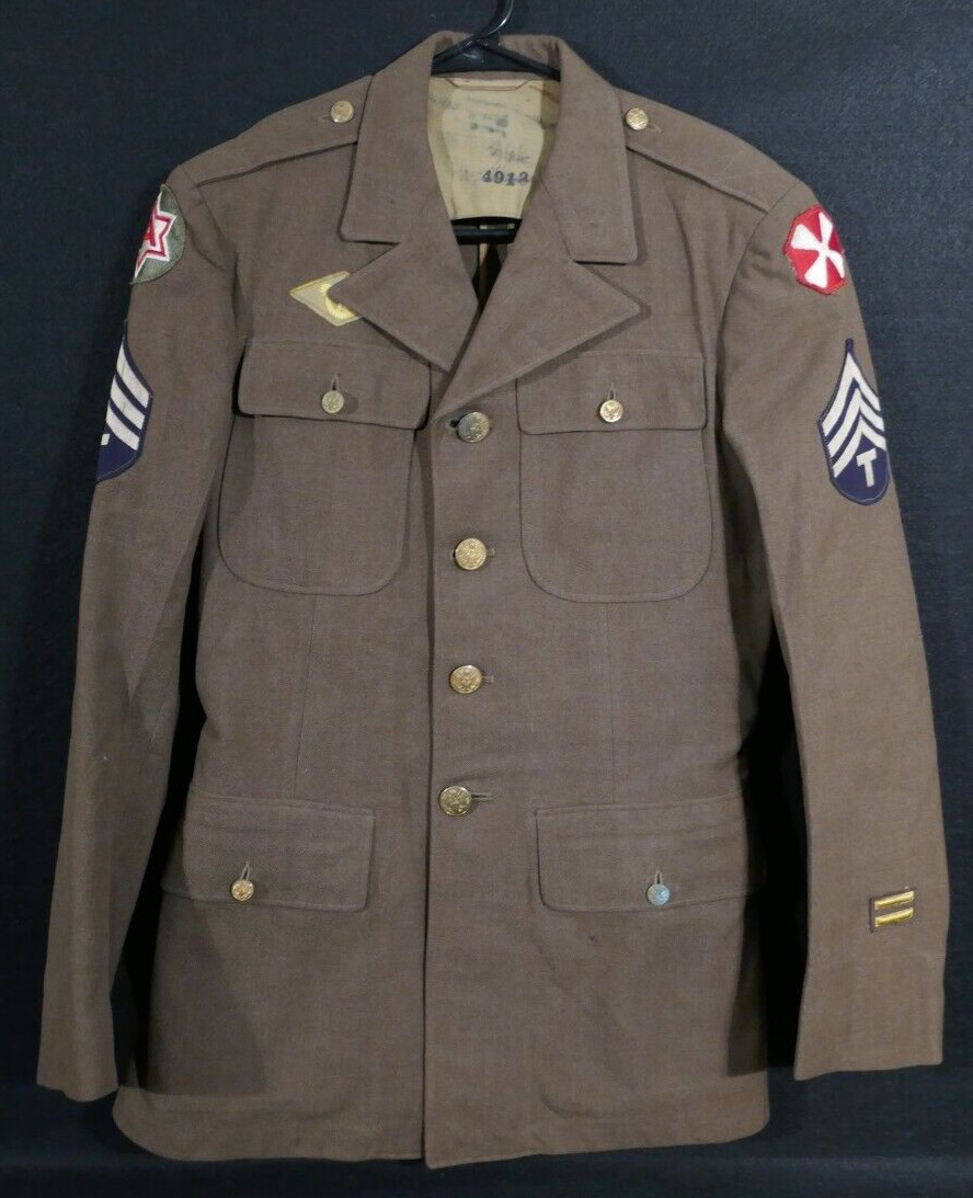 WWII US 6th & 8th Army T/4 Class A Uniform Coat Feb 1942 Size 36L Laundry Number