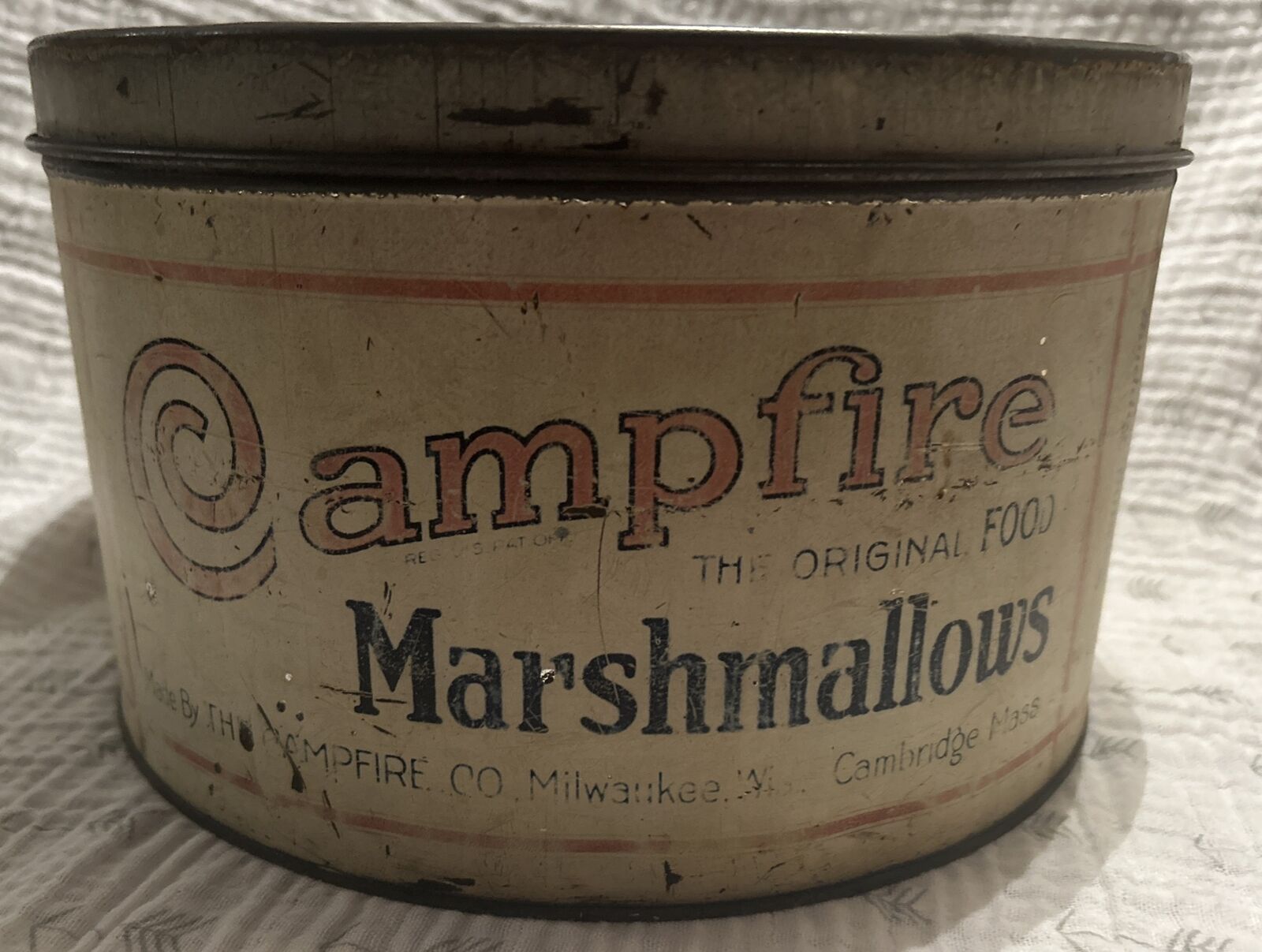 Vintage  Campfire Marshmallows Tin  5Lb Americana Litho Advertising