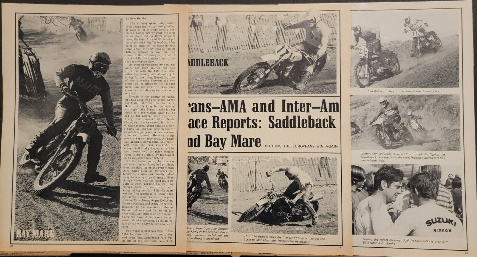1971 Baymare Trans Ama Inter Am Saddleback Motorcycle Race 5p Article Ake Joel