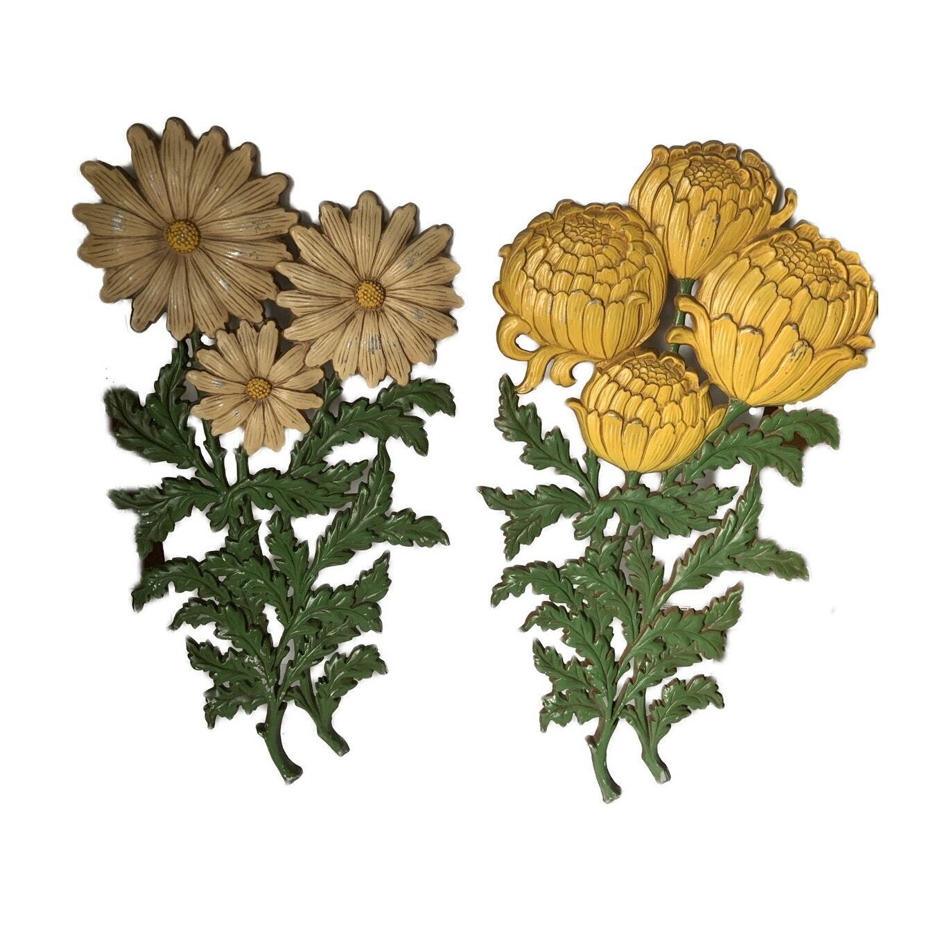 Vintage Set of 2 Large Sexton Metal Flowers 1975 70s Chrysanthemum Daisy Daisies