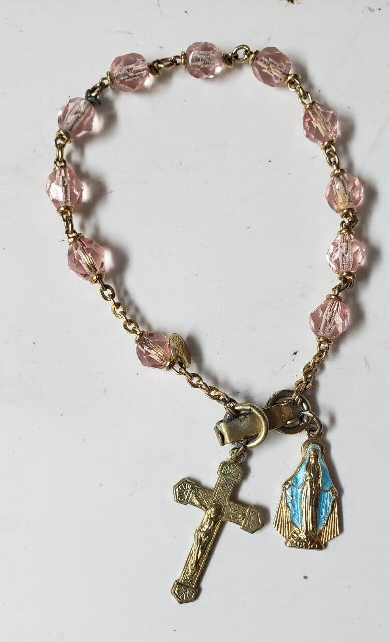 Vintage Rosary Catholic Chaplet Blue Glass Beads Christian