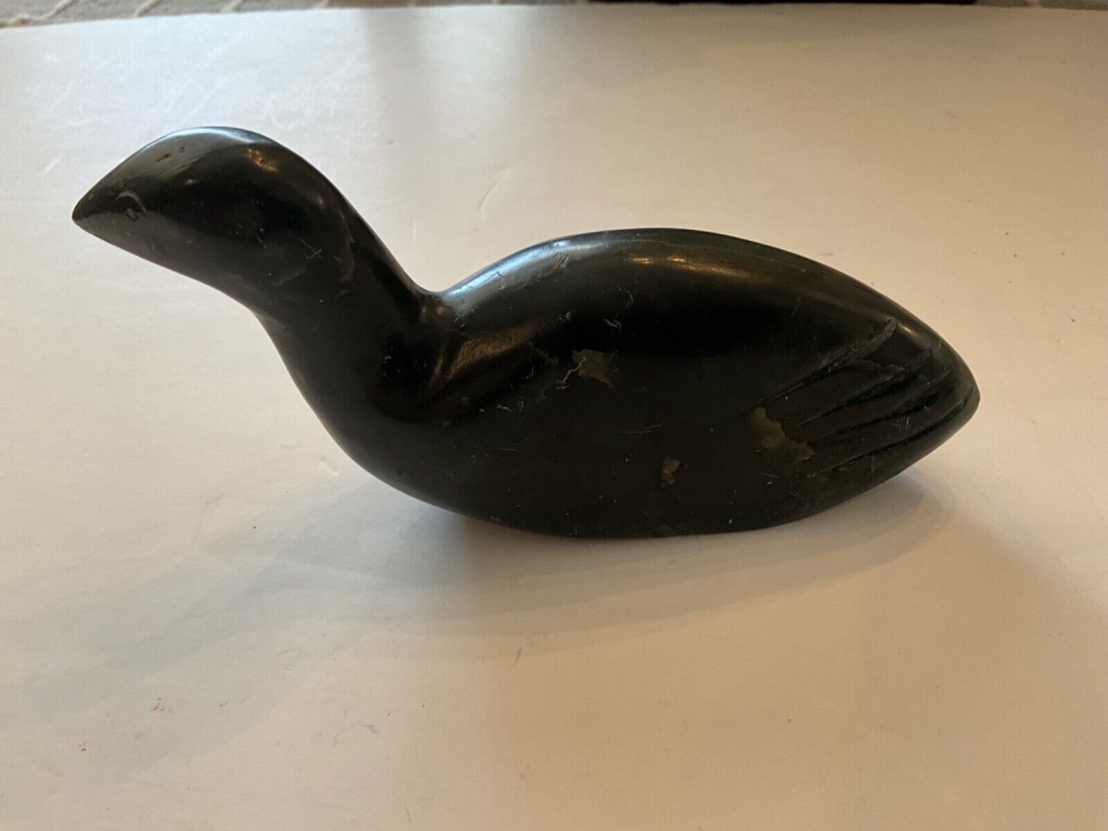Signed and Dated 1973 Vintage Inuit Eskimo Soapstone Duck Scupture