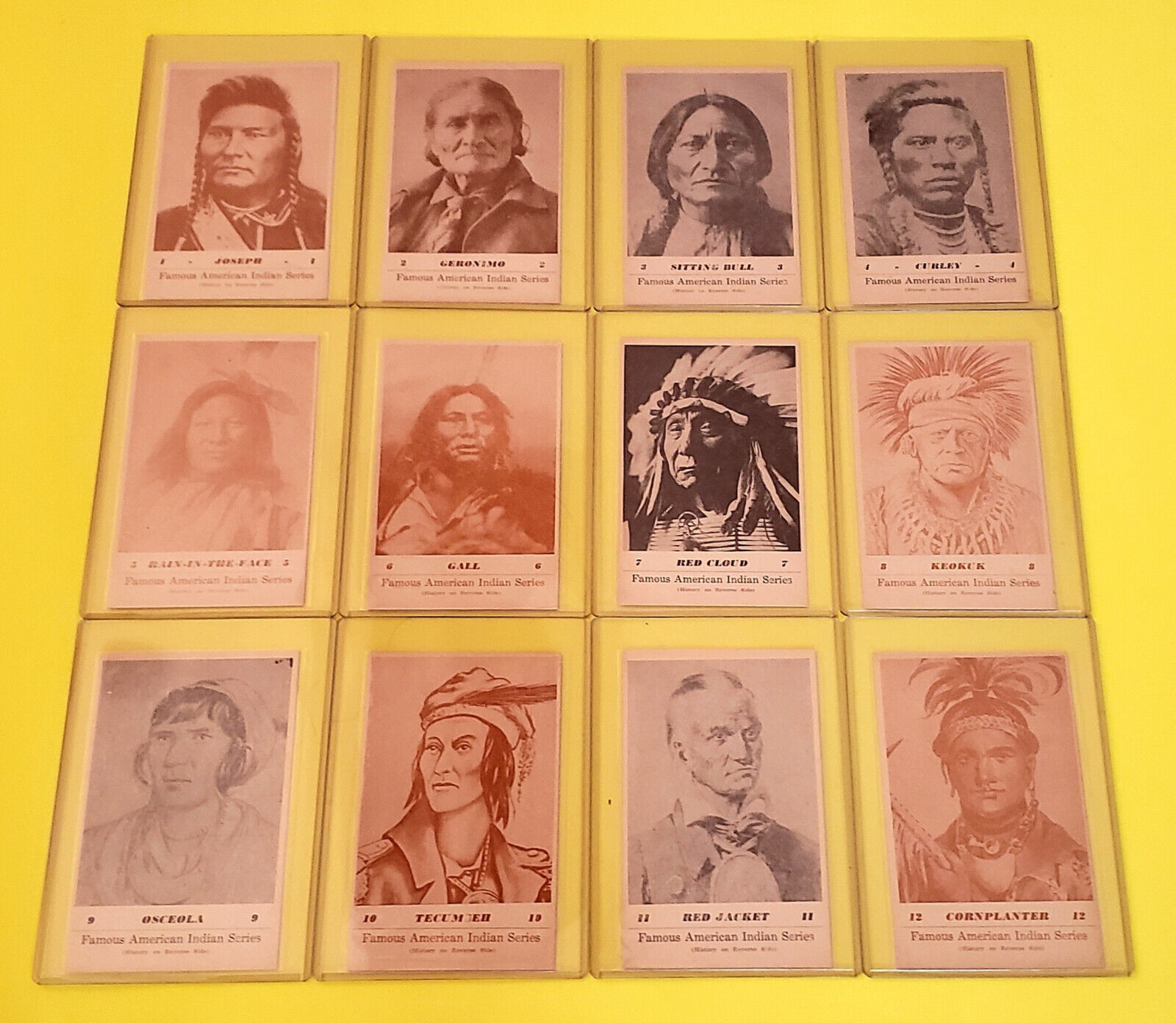 1941 - G. I. Groves Vintage Post Cards - Full Set of 12 FAMOUS AMERICAN INDIANS