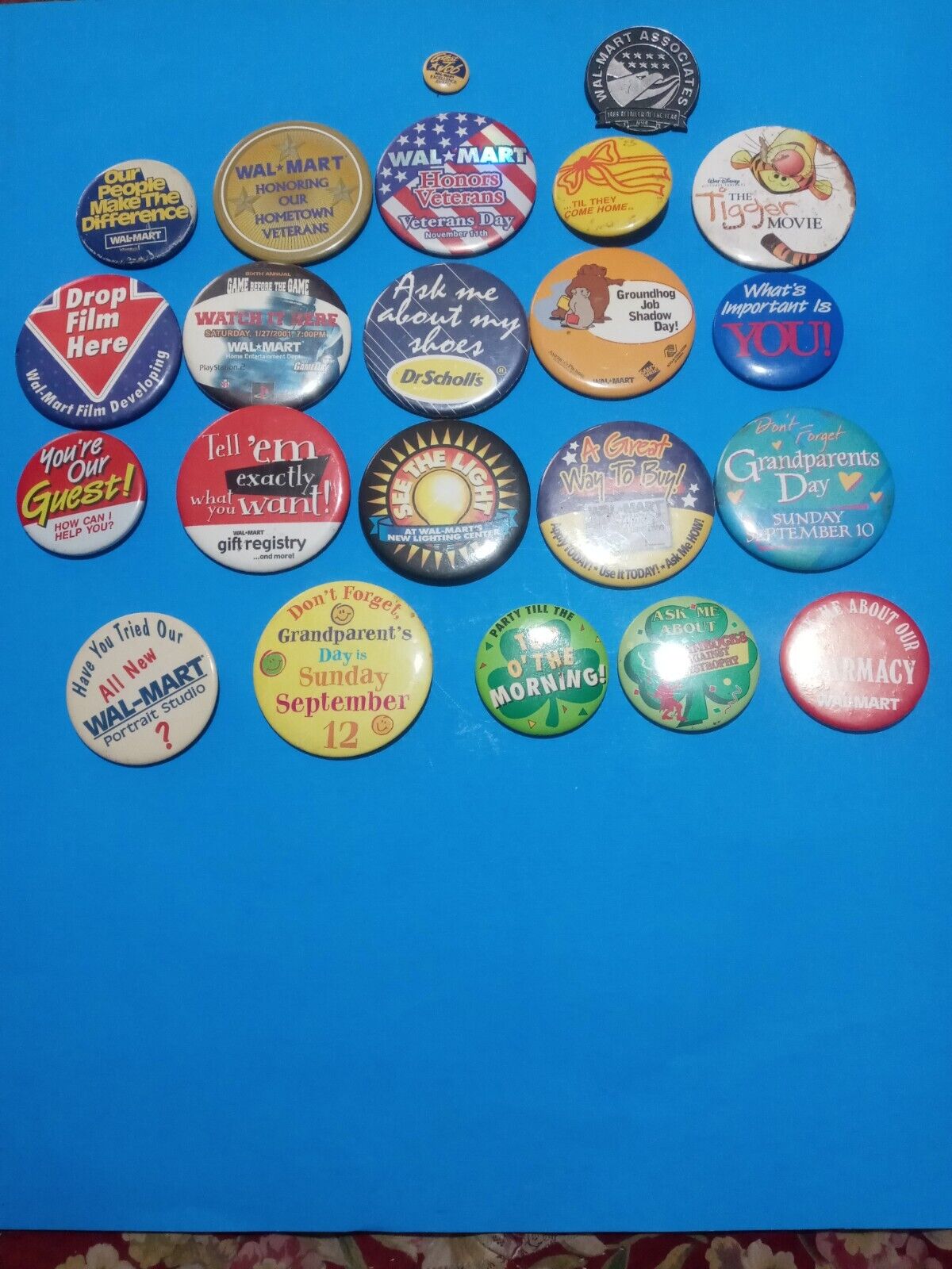 22 Walmart Employee Promotional Advertising Round Pin Back Buttons Lot