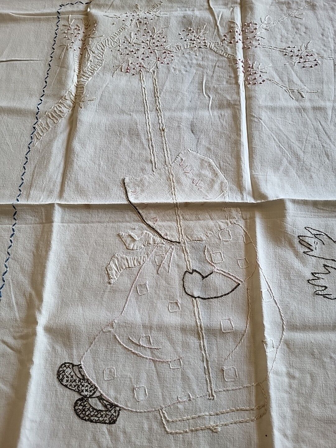Sunbonnet Sue, Sam Vintage Quilt Top, Coverlet, Hand Embroidered