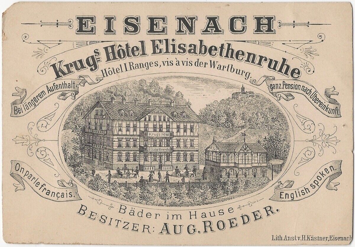 Krugs Hotel Eisenach Germany Victorian Card with Photo of Woman in Window