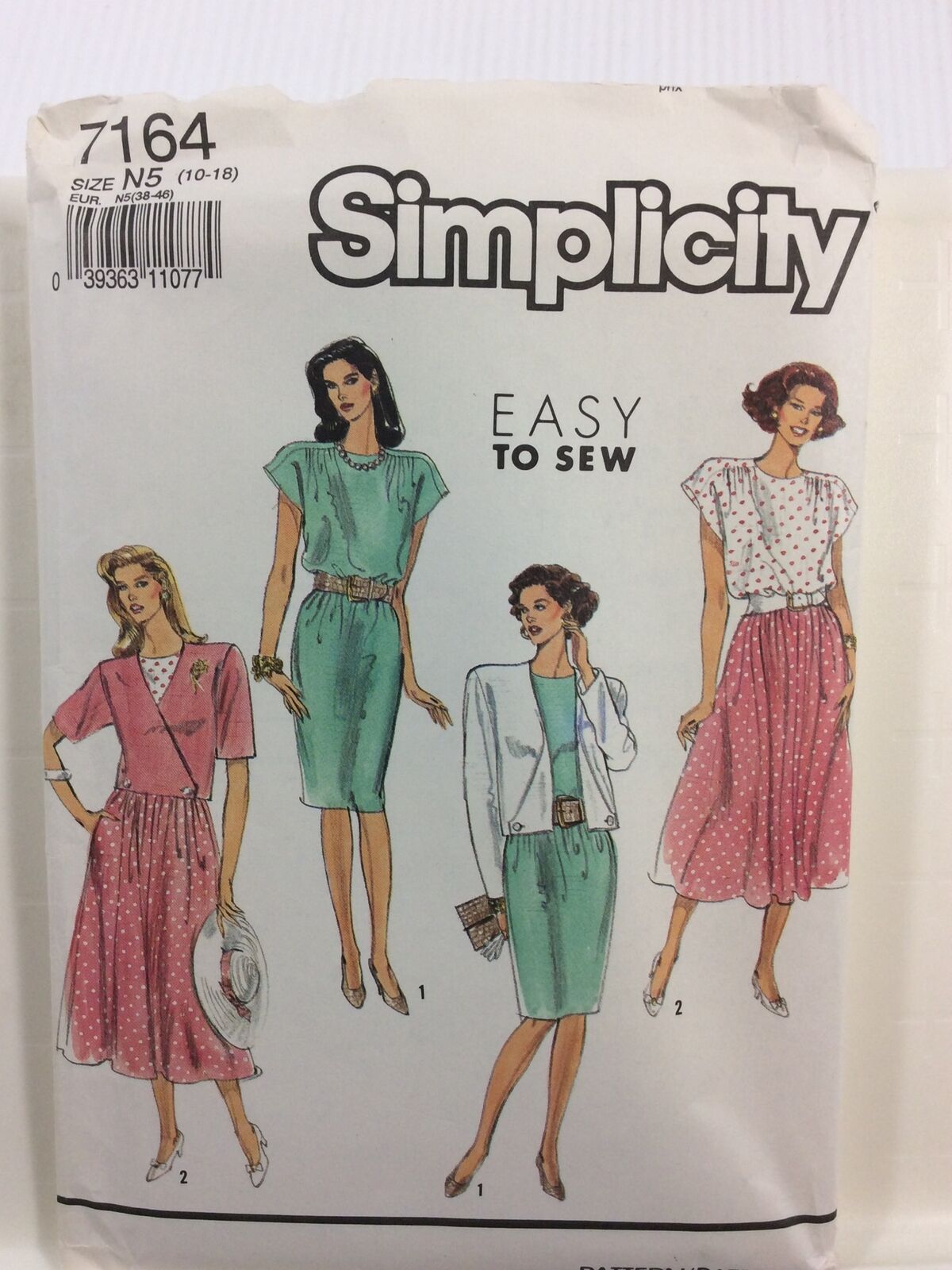 1991 Simplicity 7164 Vintage Sewing Pattern Uncut Women Dress Lot Size N5 10 18