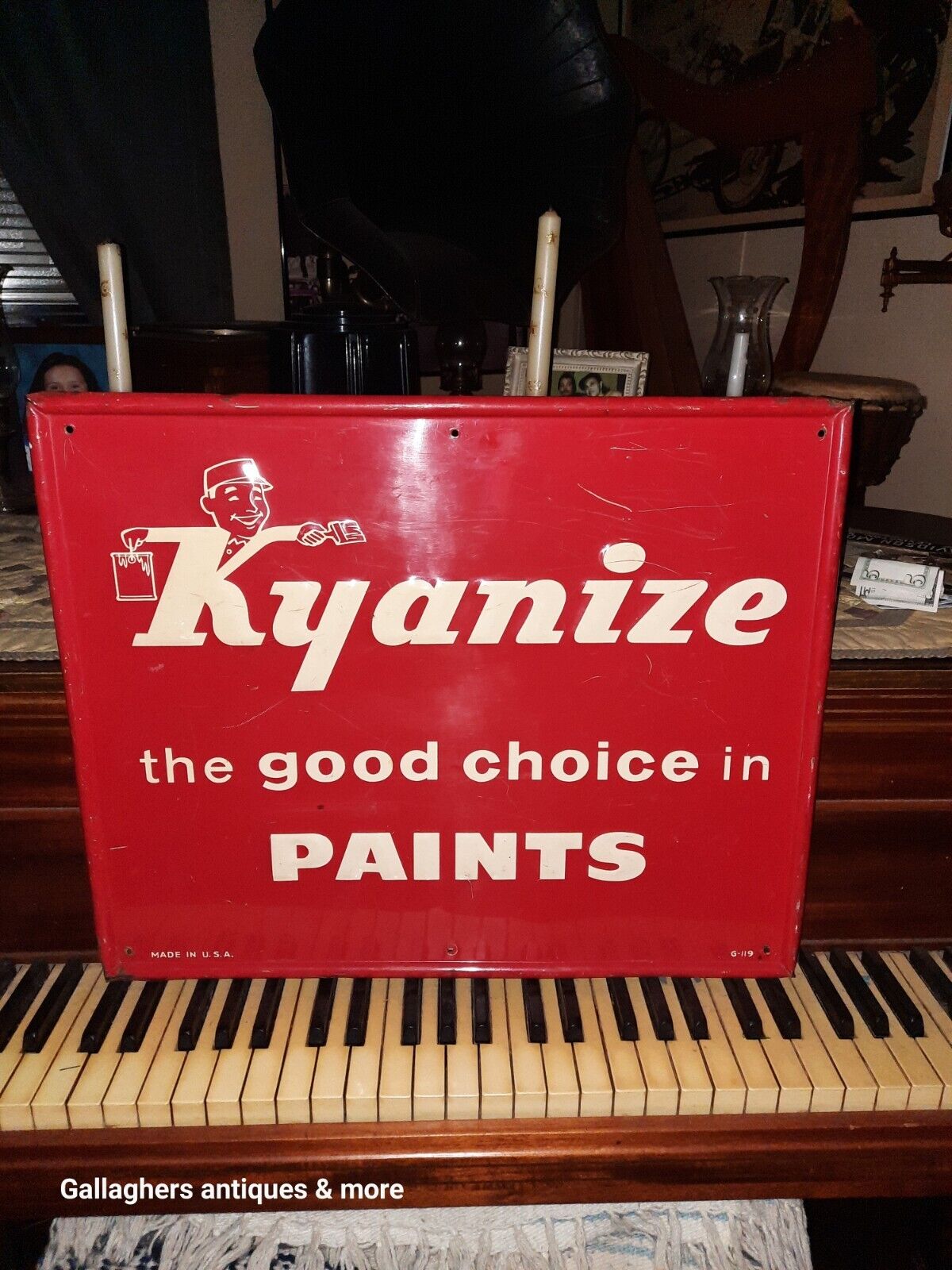 Rare 50s Vintage Kyanize Paint Embossed Sign Advertisement