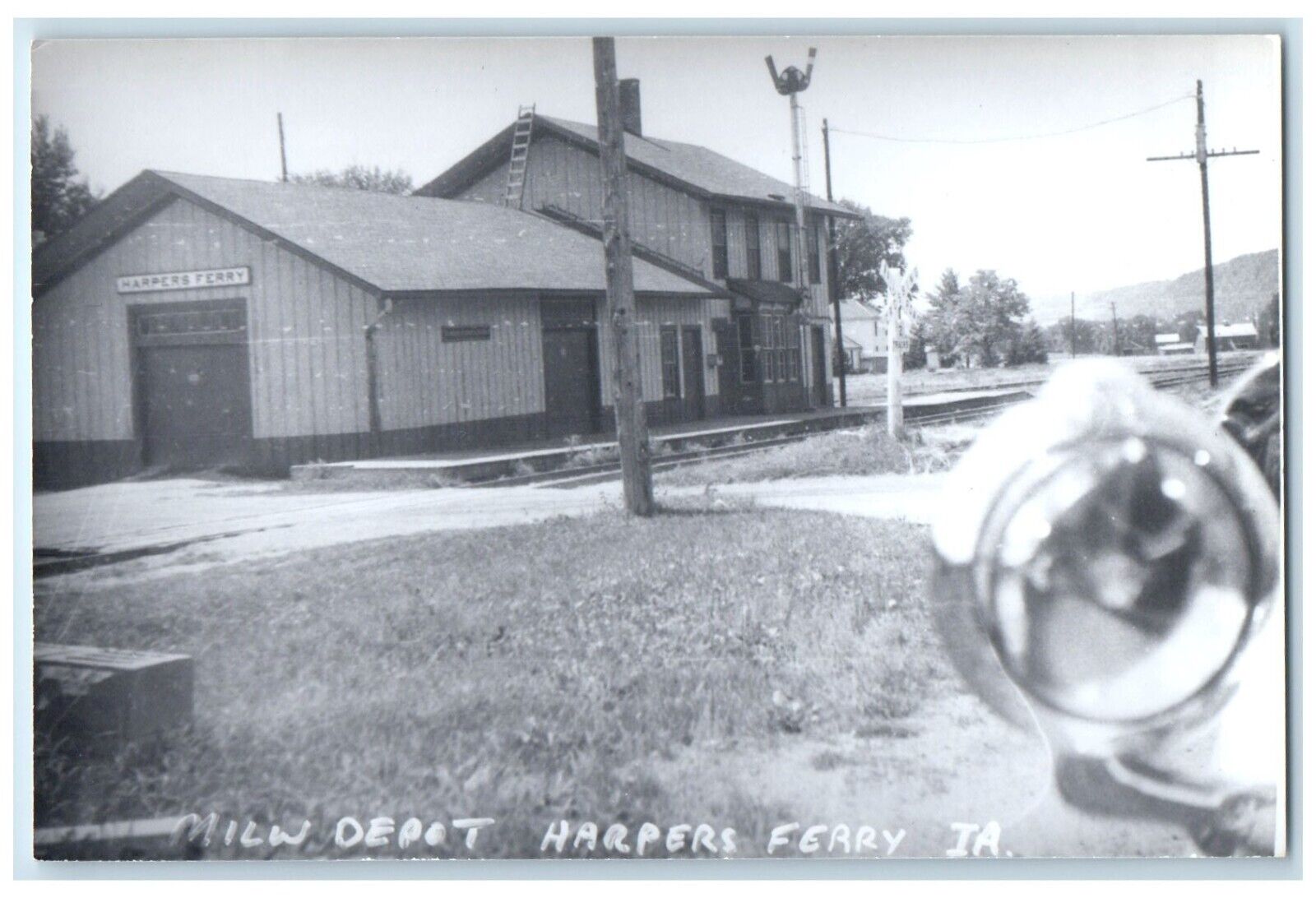 c1963 MILW Harpers Ferry Iowa Railroad Train Depot Station RPPC Photo Postcard