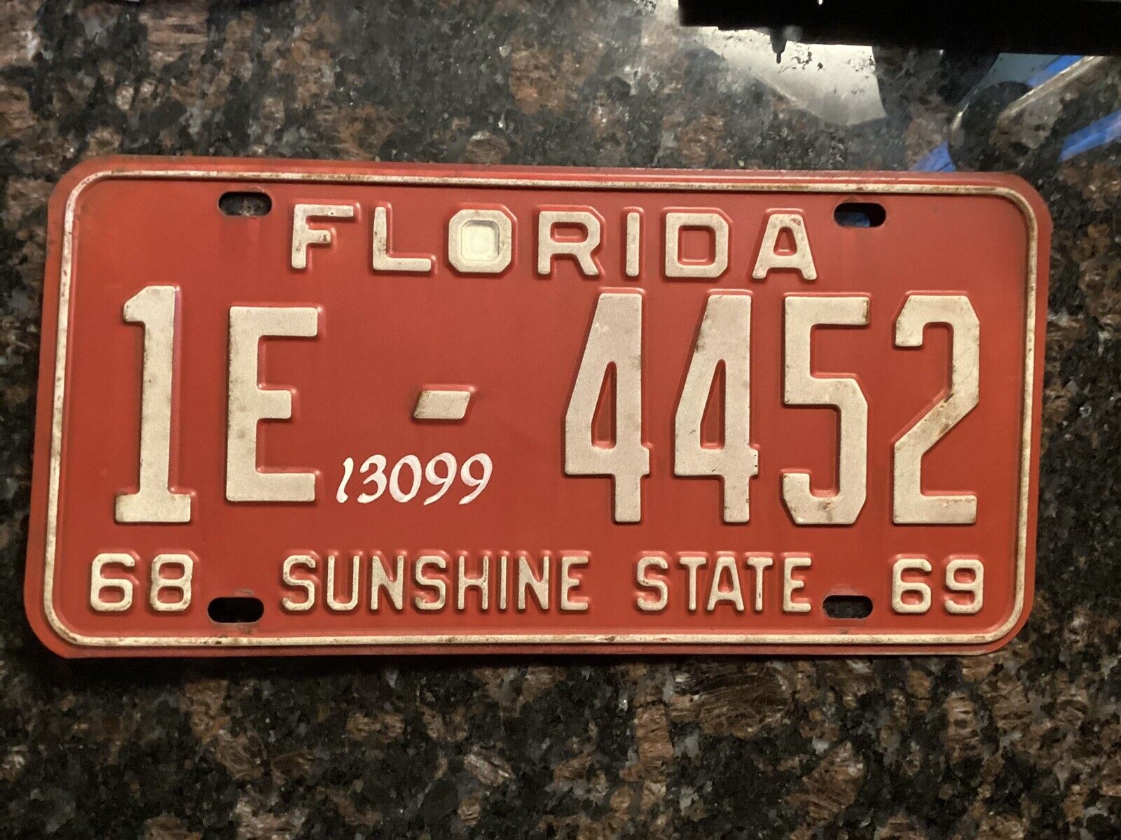 Florida License Plate 1968 1969 Dade Miami 1E-4452 Available For Registration