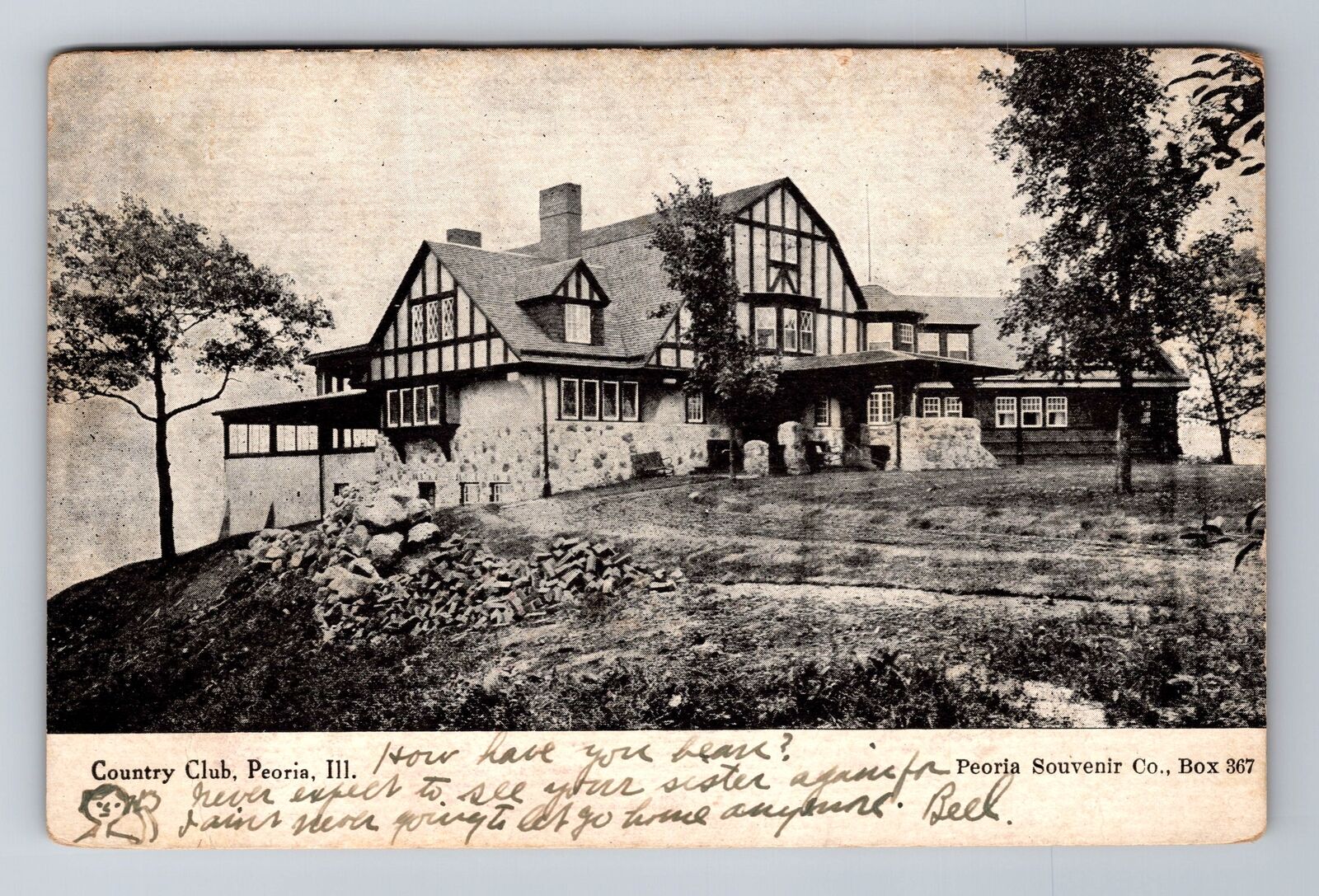 Peoria IL-Illinois, Country Club, c1907 Antique Vintage Souvenir Postcard