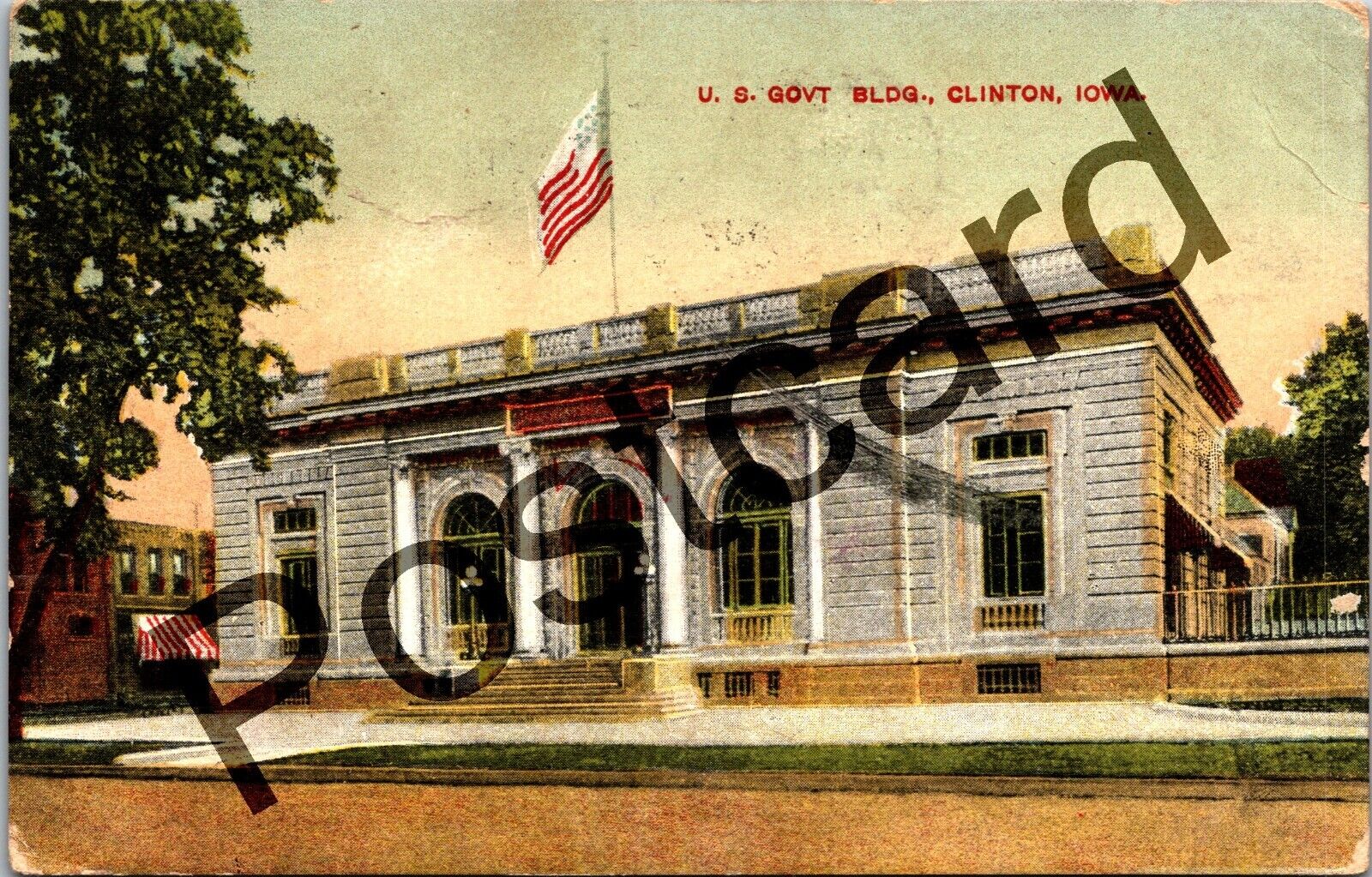 1908 CLINTON IA, US Government Building, S.H. Knox Co postcard jj126